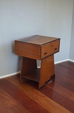 Amsterdam School Oak and Macassar Jewelry Table with Drawers & Bevelled Mirror