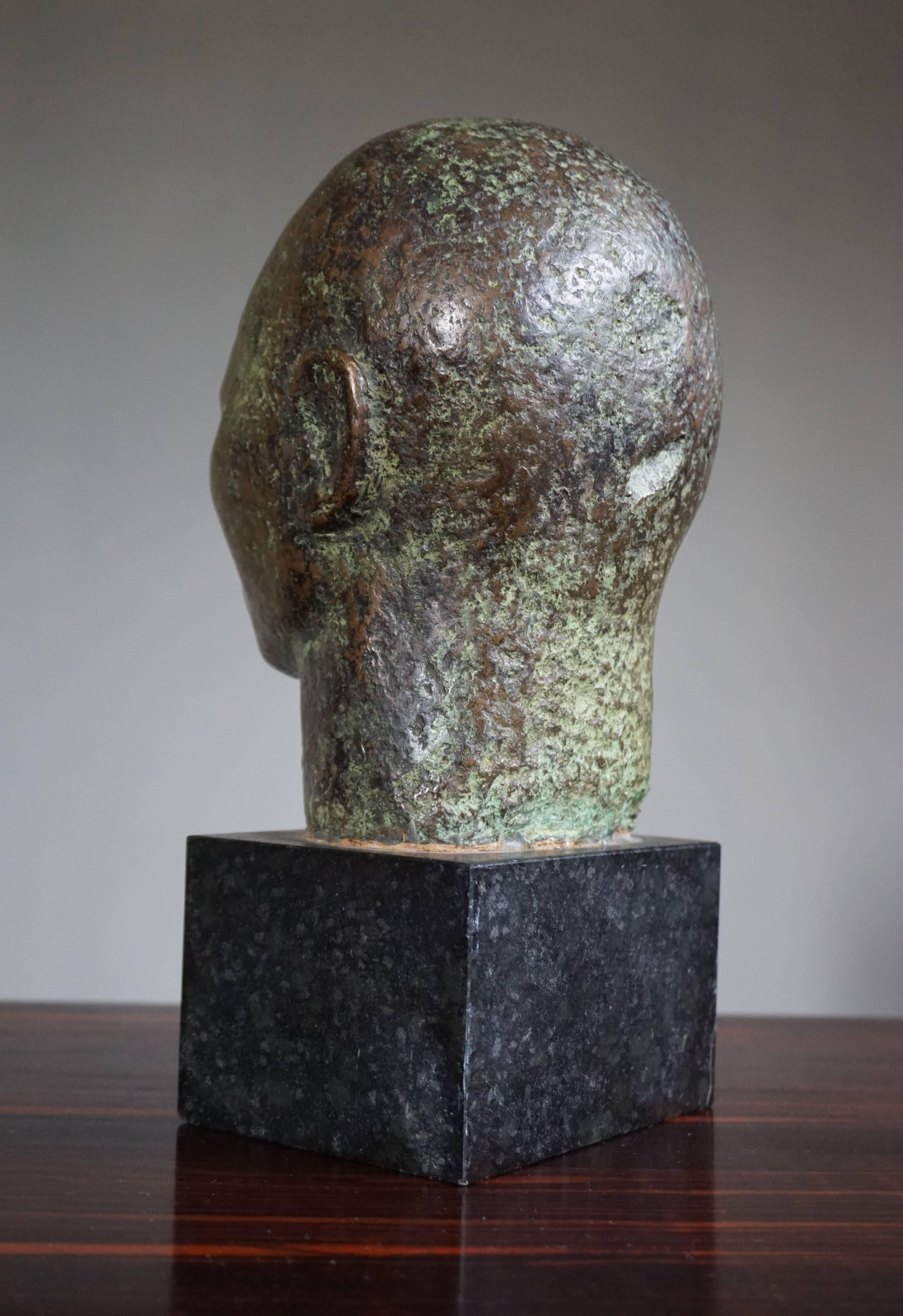Small to Mid Size, Rare and Serene African Male Bronze Bust on Black Marble Base 3