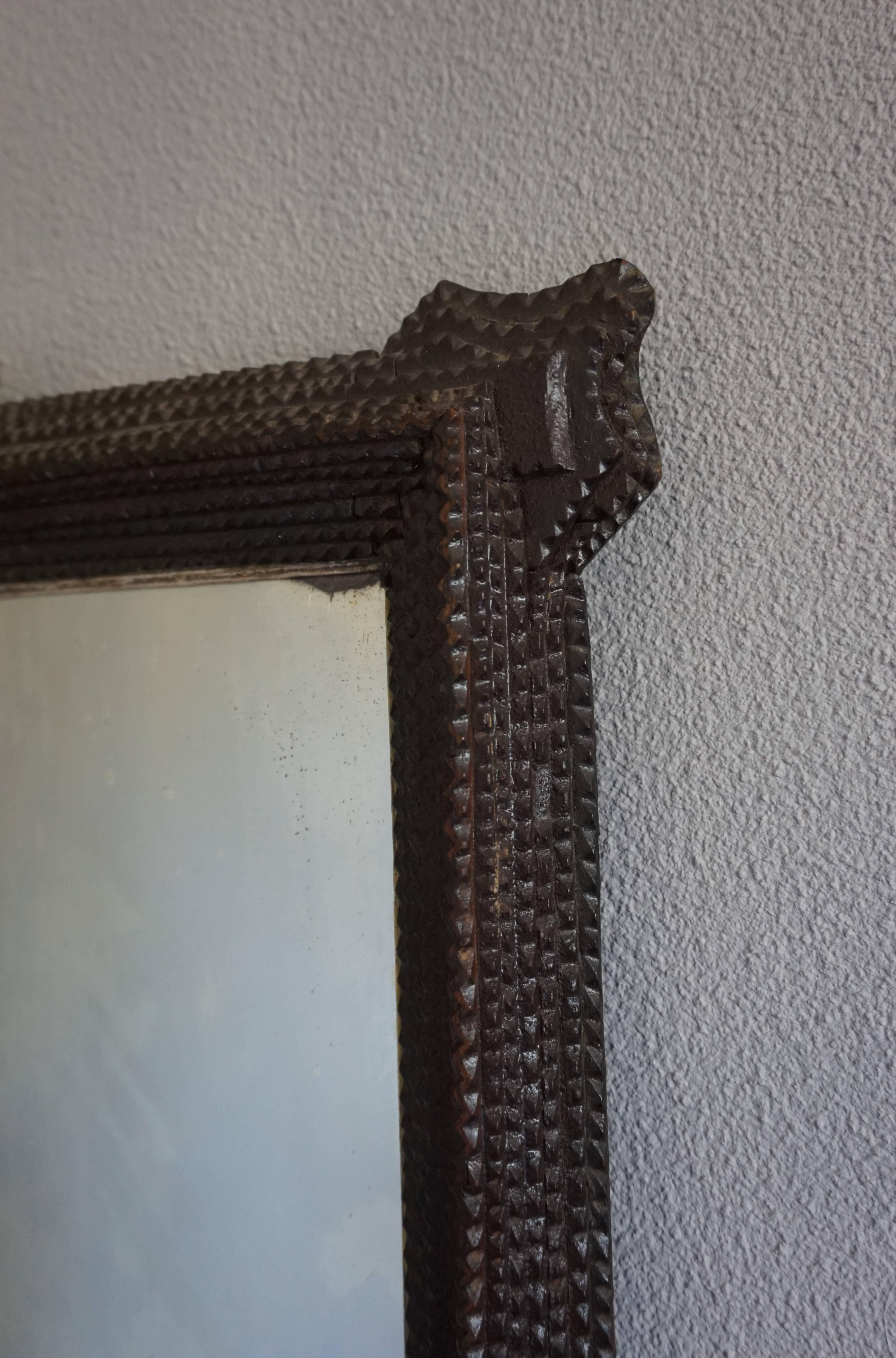 Hand-Crafted Late 19th Century Handcrafted Tramp Art Wall Mirror Antique German Folk Art