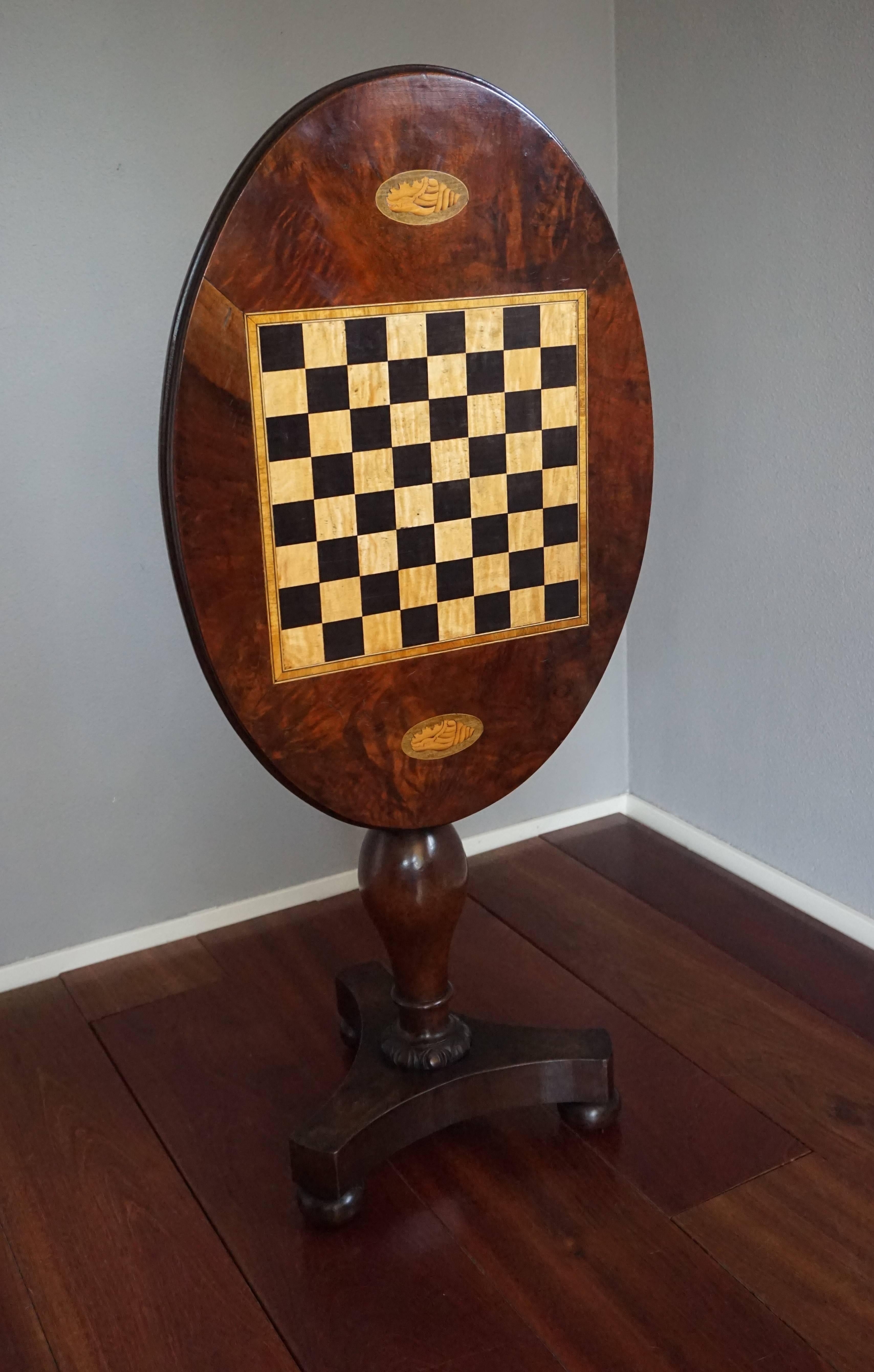 Victorian Antique Nutwood and Burl Nutwood Tilt-Top Chess Table with Nautilus Shell Inlay