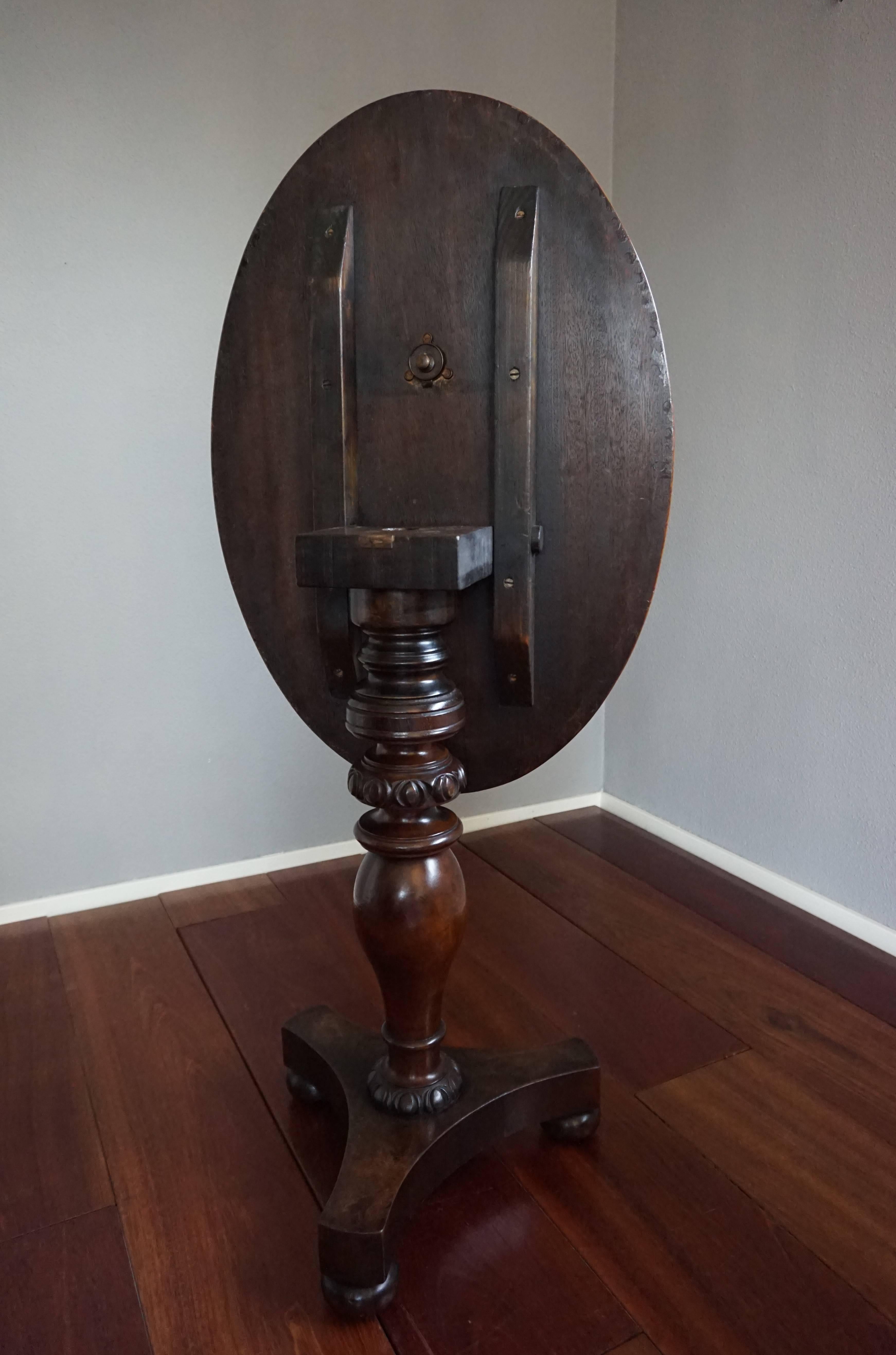 Hand-Carved Antique Nutwood and Burl Nutwood Tilt-Top Chess Table with Nautilus Shell Inlay