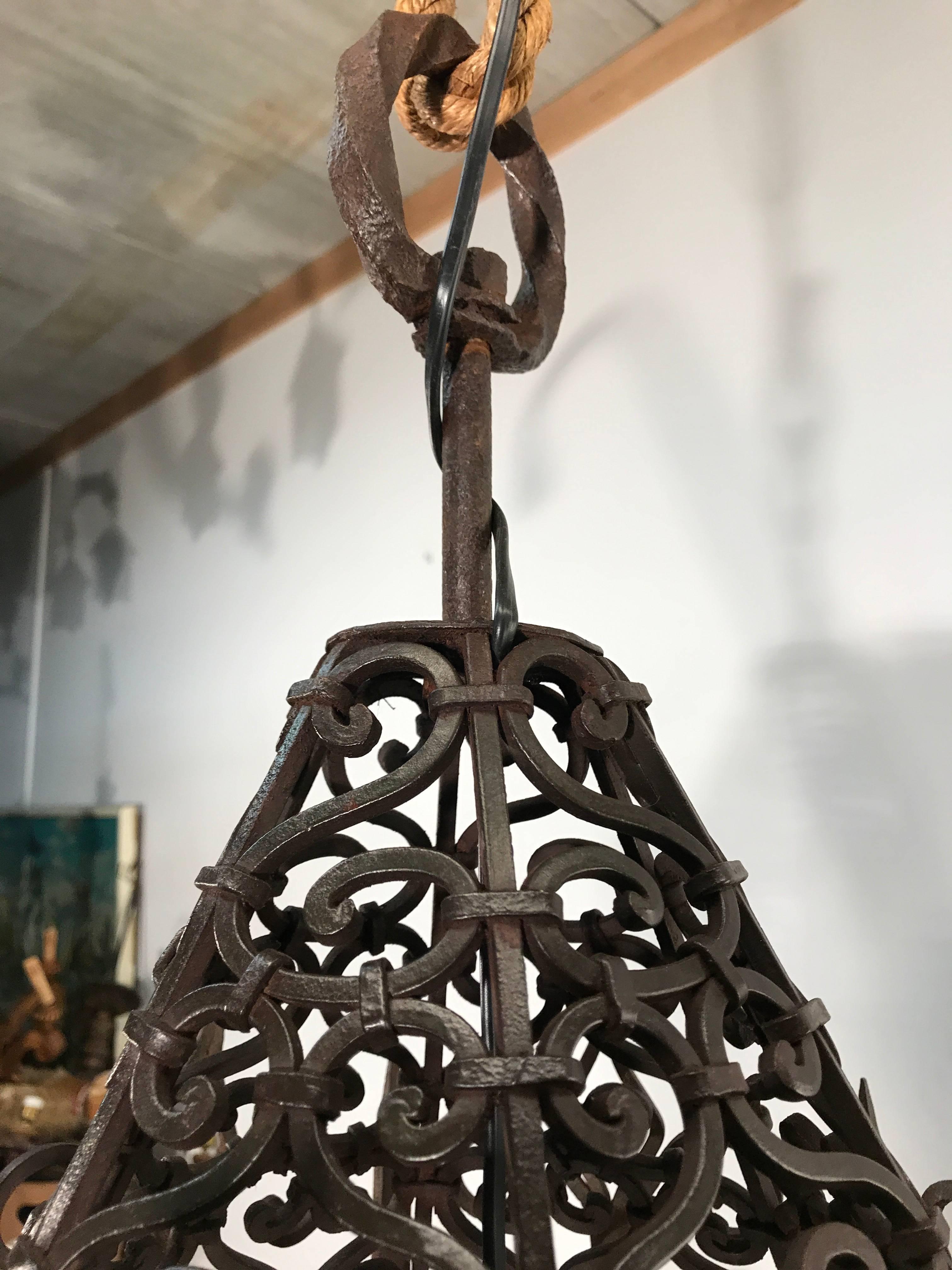 Large Moorish Style Hand crafted Wrought Iron Porch Lantern Wall Pendant Light  In Excellent Condition In Lisse, NL