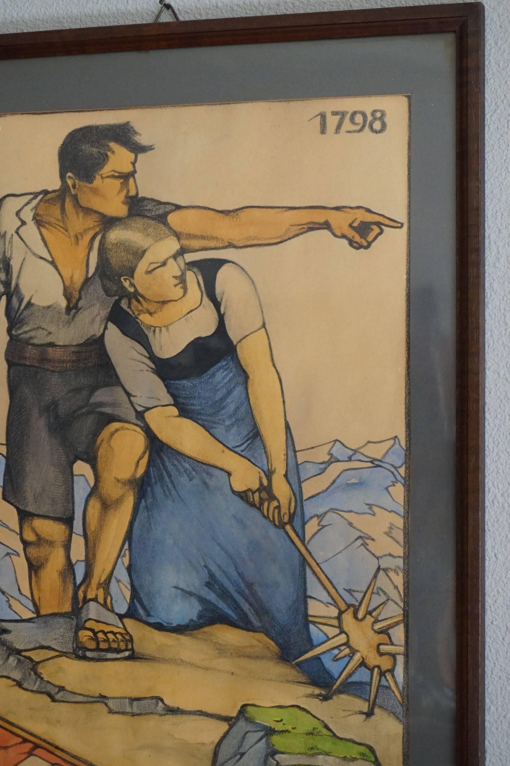 1924 Propaganda Stil Art Deco Zeichnung Schweiz und Französische Revolutionskriege (Niederländisch) im Angebot