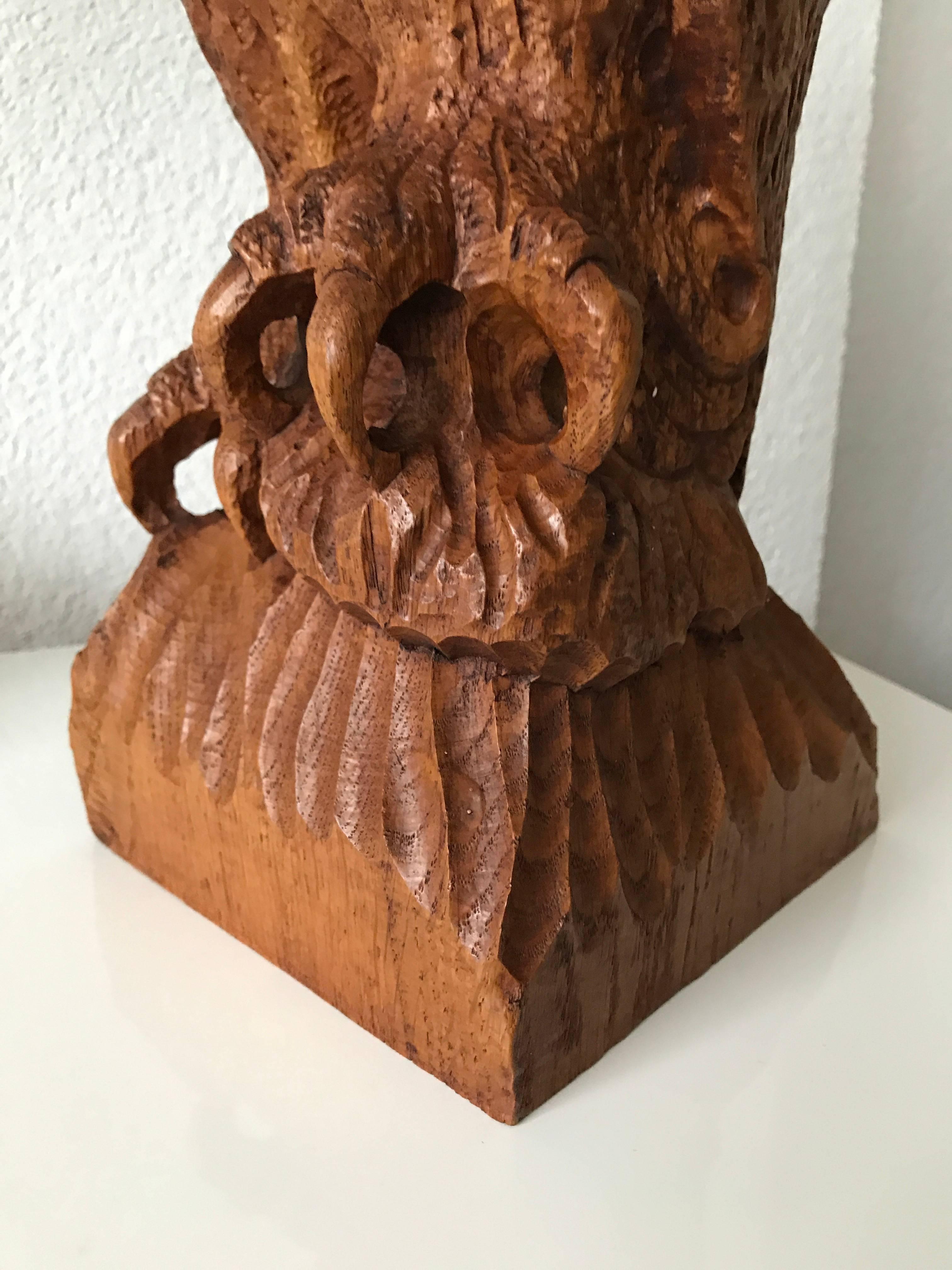 Mid-Century Modern Sizable Mid-20th Century Carved Oak Owl, Rare and Symbol of Learning and Wisdom For Sale