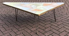 Mid-Century Playful Triangle Coffee Table w. Glass Mosaic Top in Pastel Colors