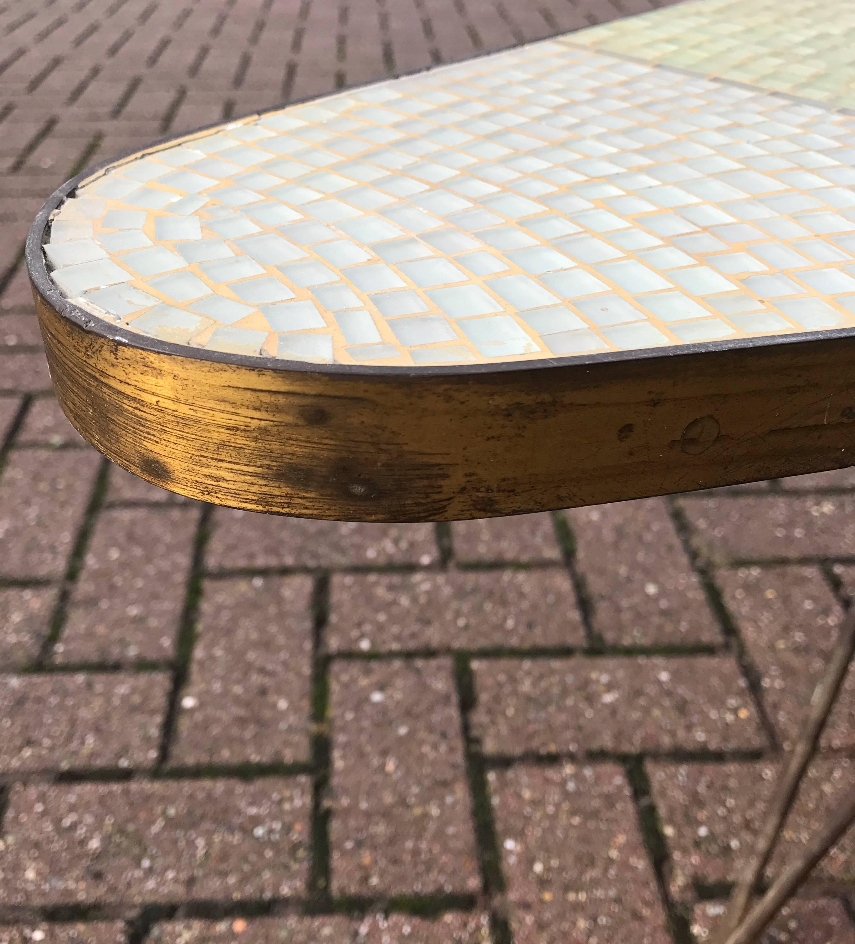 Mid-Century Playful Triangle Coffee Table w. Glass Mosaic Top in Pastel Colors In Good Condition In Lisse, NL