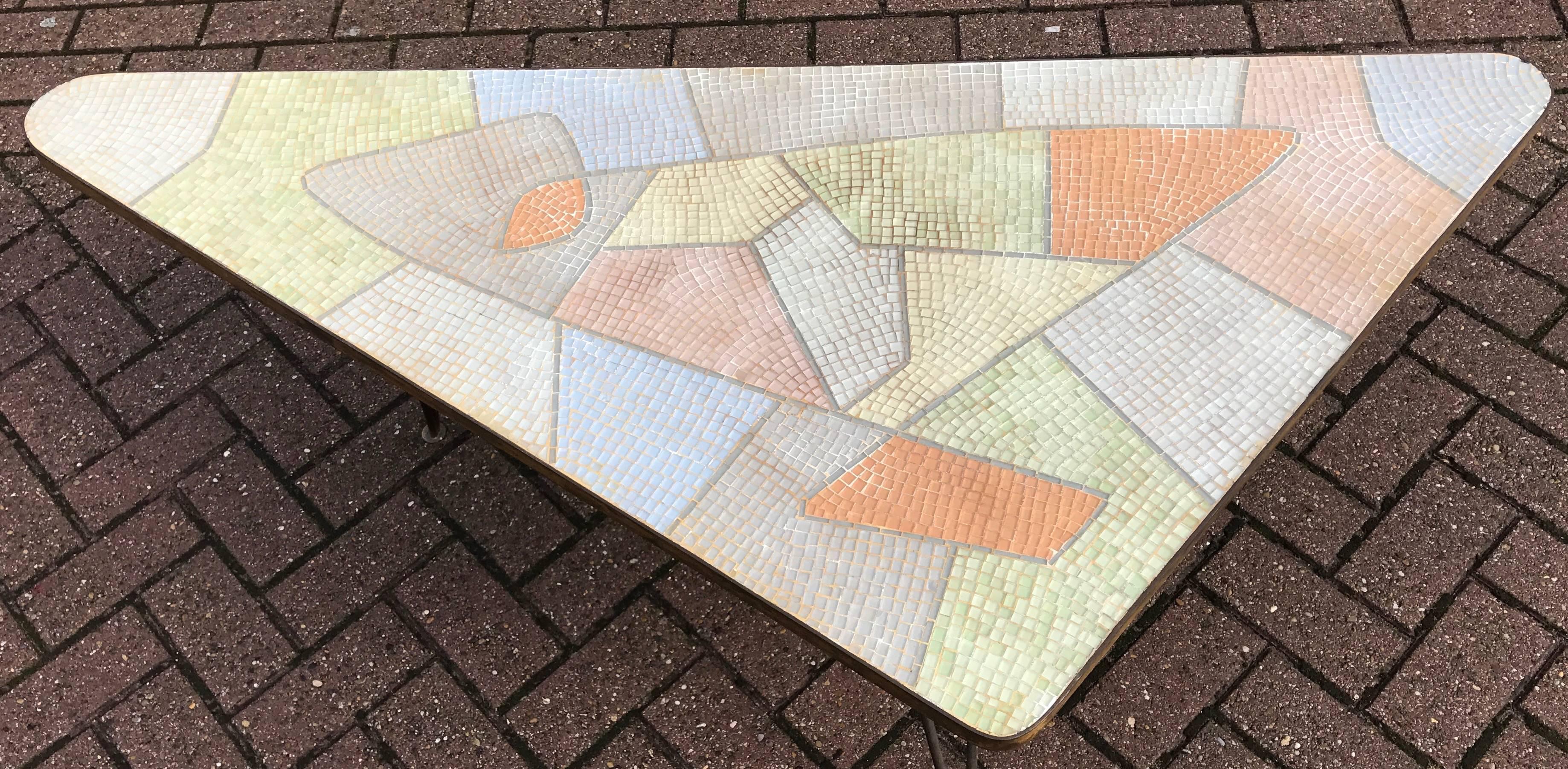Mid-Century Playful Triangle Coffee Table w. Glass Mosaic Top in Pastel Colors 1