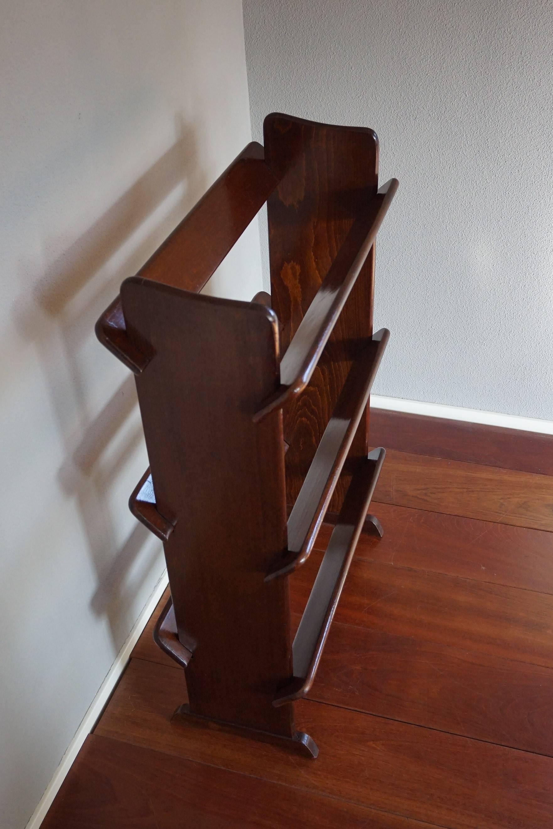 Patinated Antique and Rare Mahogany Color Three Tier Small Bookcase or Book Trough