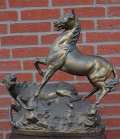 Rare Detailed and Decorative Early 20th Century Fighting Wild Horse Sculpture