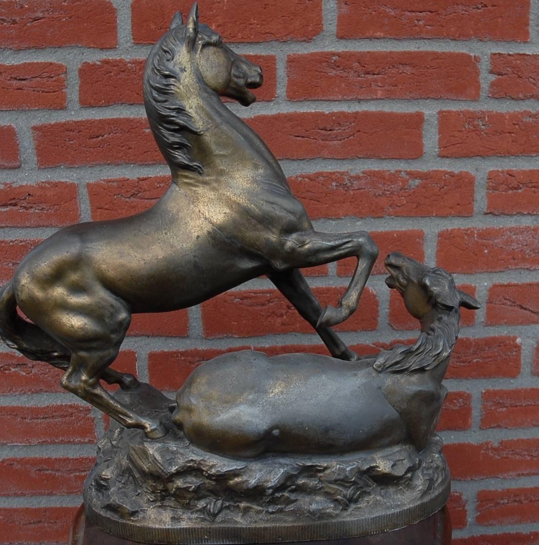 Rare Detailed and Decorative Early 20th Century Fighting Wild Horse Sculpture For Sale 2