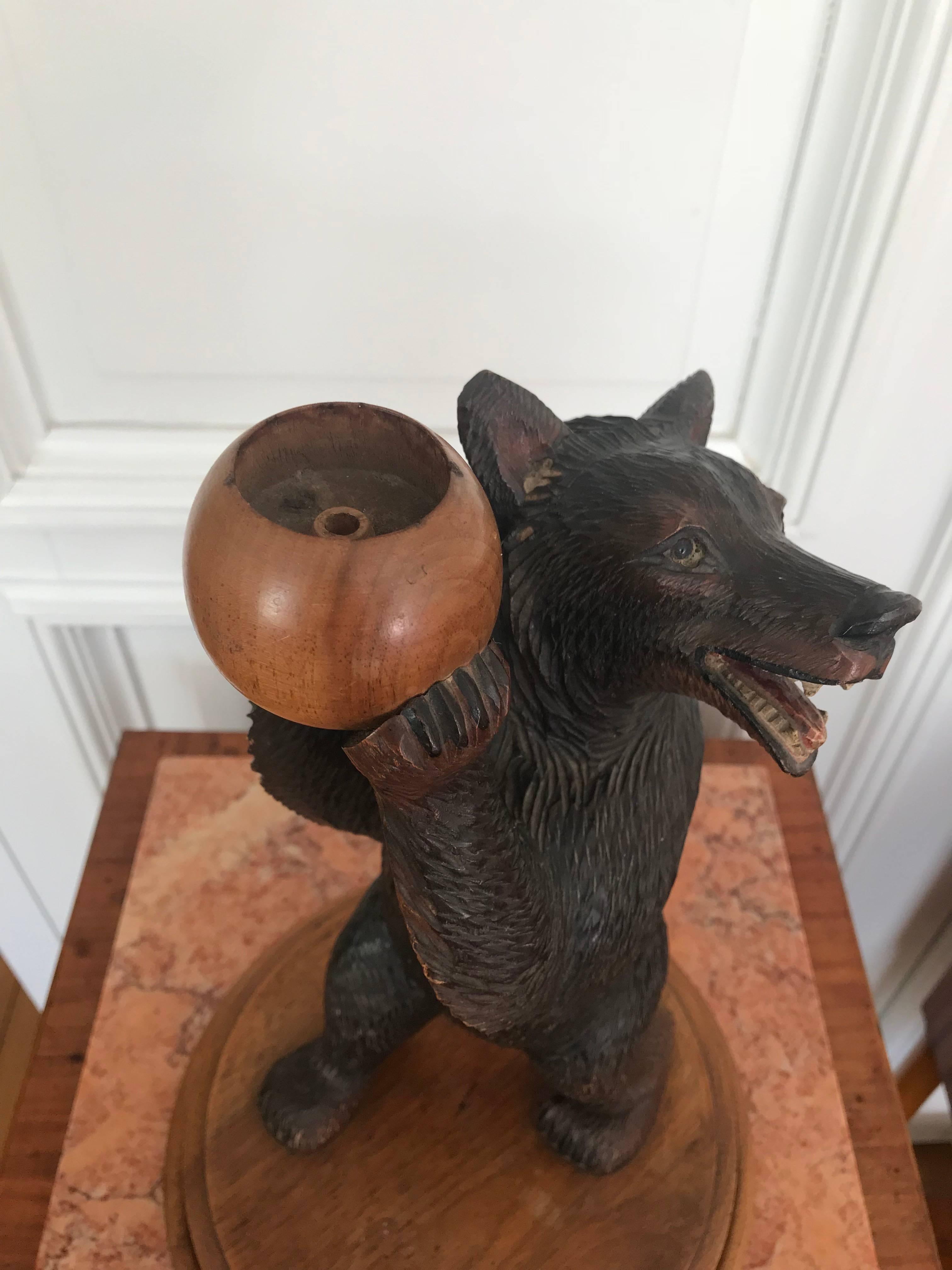 20th Century Rare & Practical Size, Early 1900 Black Forest Standing Bear Table or Desk Lamp