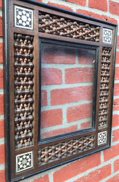 Antique Moorish Picture Frame Inlaid, Arab Motifs in Bone and Mother-of-Pearl