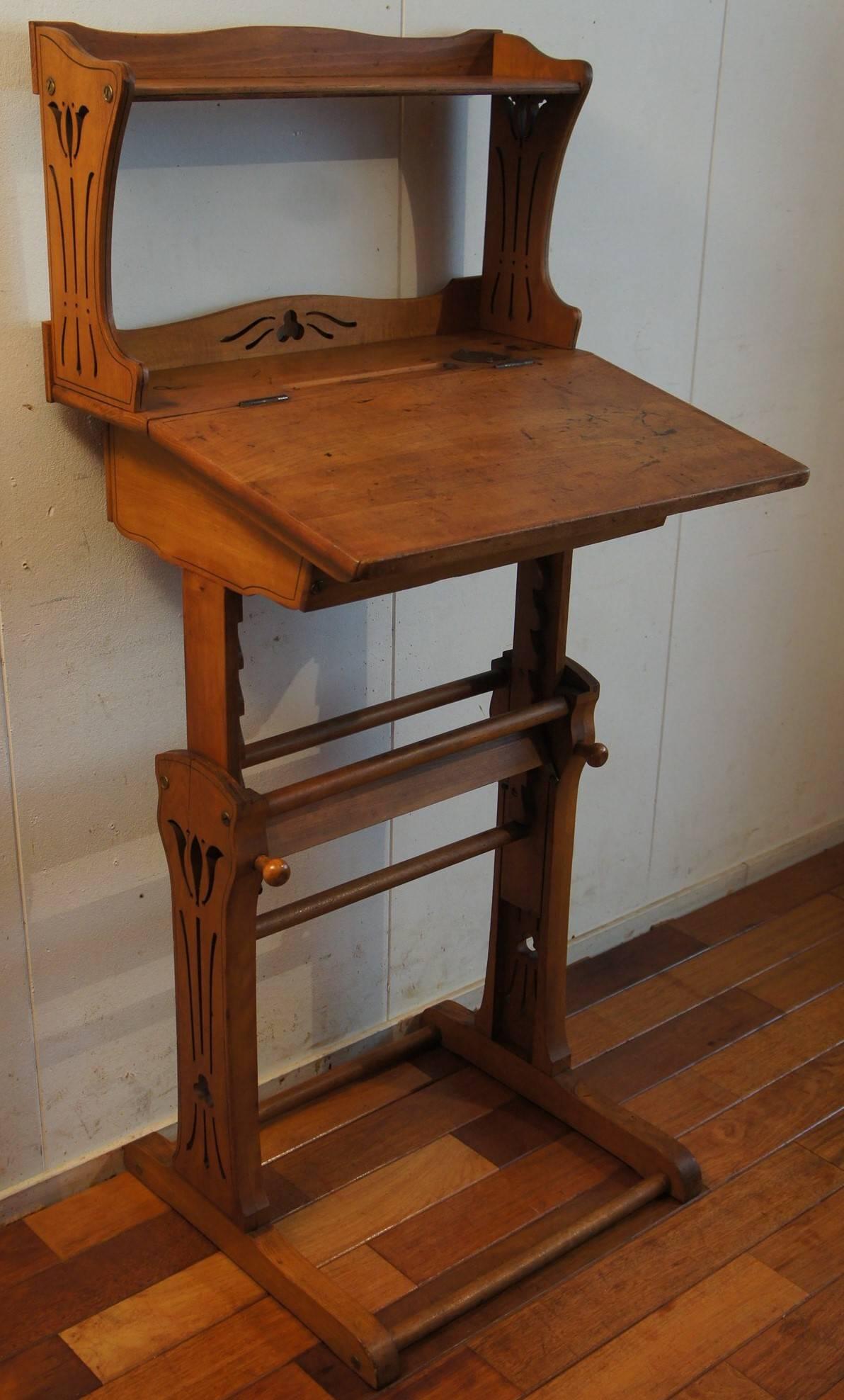 European Antique Adjustable Jugendstil Working Table with Inkwell for Craftsman & Artists