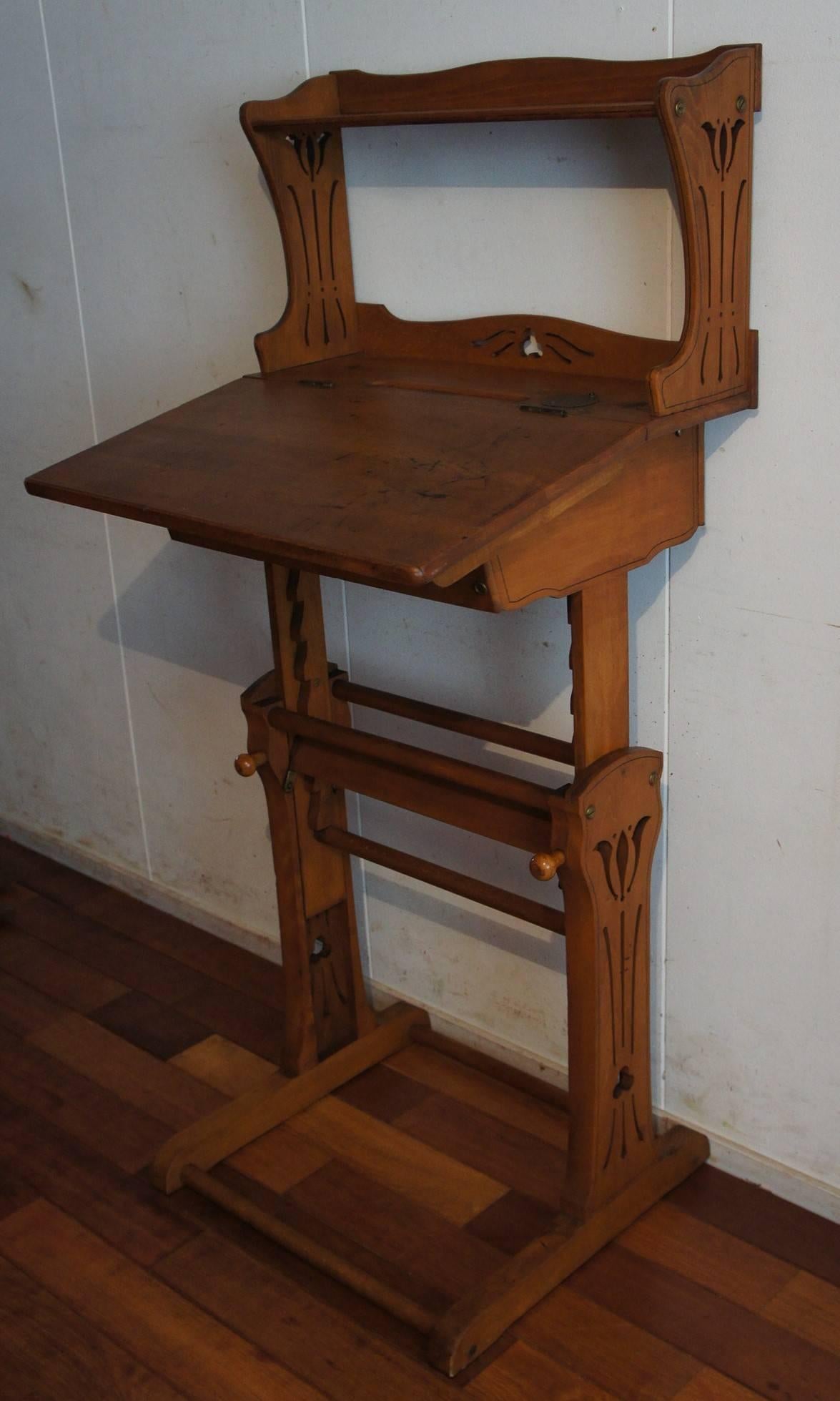 Hand-Crafted Antique Adjustable Jugendstil Working Table with Inkwell for Craftsman & Artists