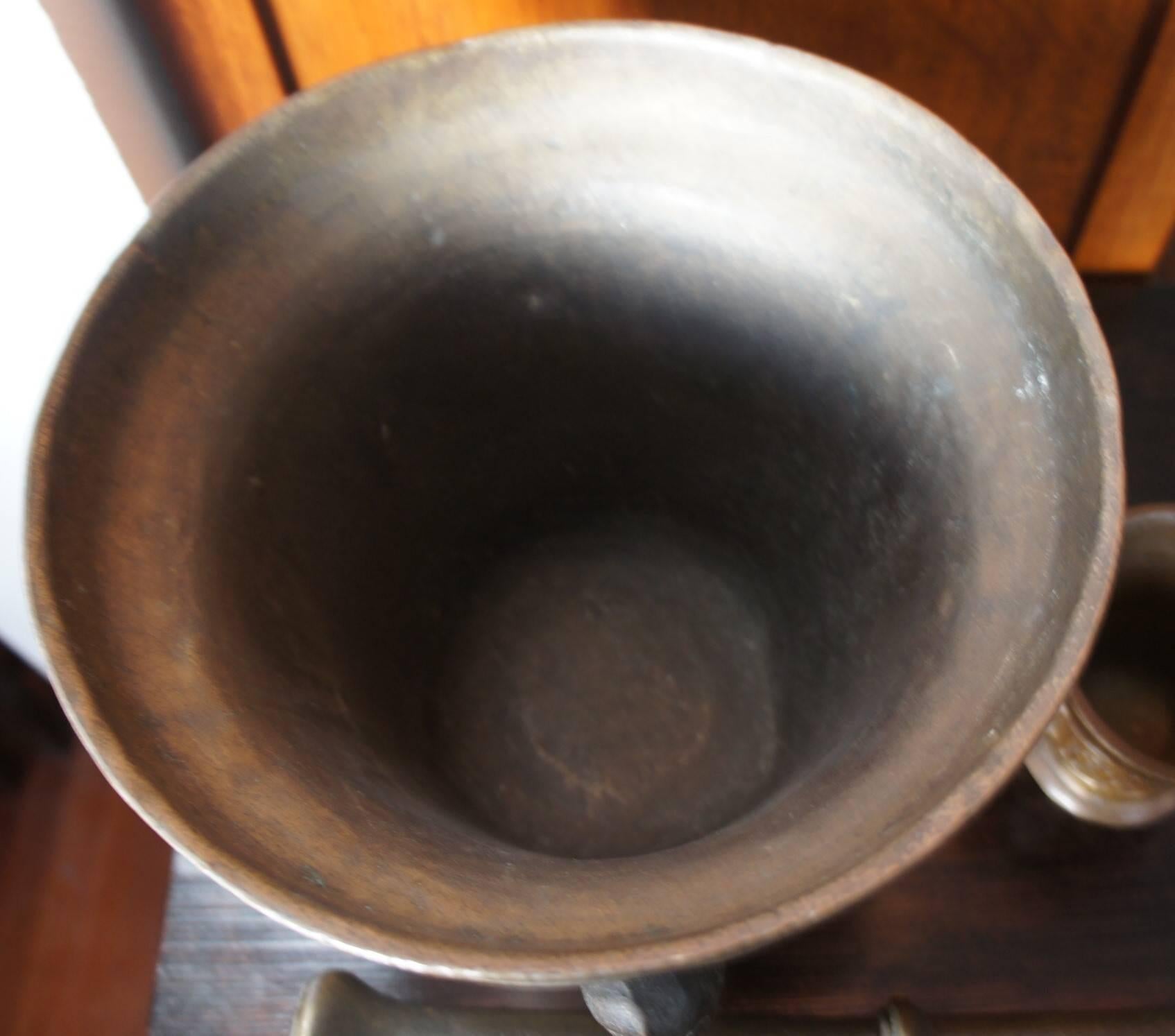 Enormous and Great Condition Antique Bronze Morter and Pestle w. Satyr Sculpture In Good Condition For Sale In Lisse, NL