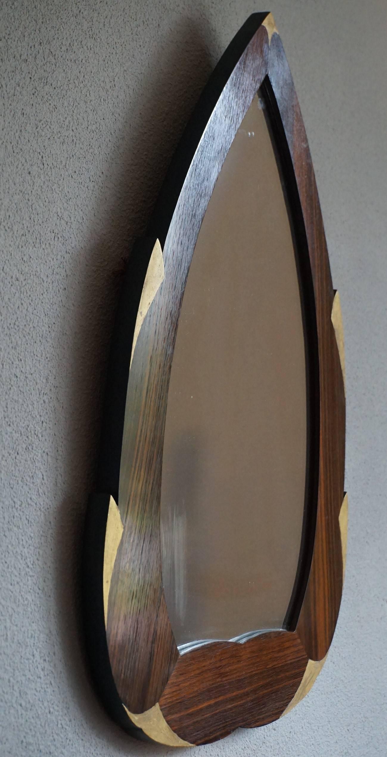 Highly Stylish Wooden Art Deco Mirror with Hand-Painted Golden Color Elements In Excellent Condition In Lisse, NL