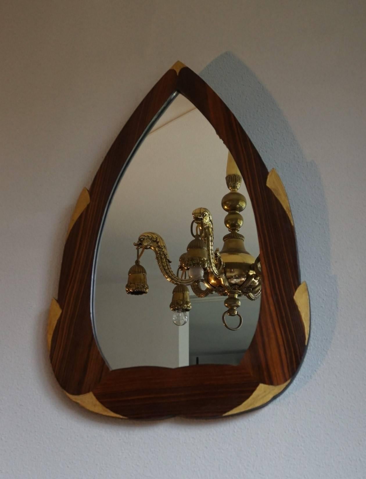 20th Century Highly Stylish Wooden Art Deco Mirror with Hand-Painted Golden Color Elements