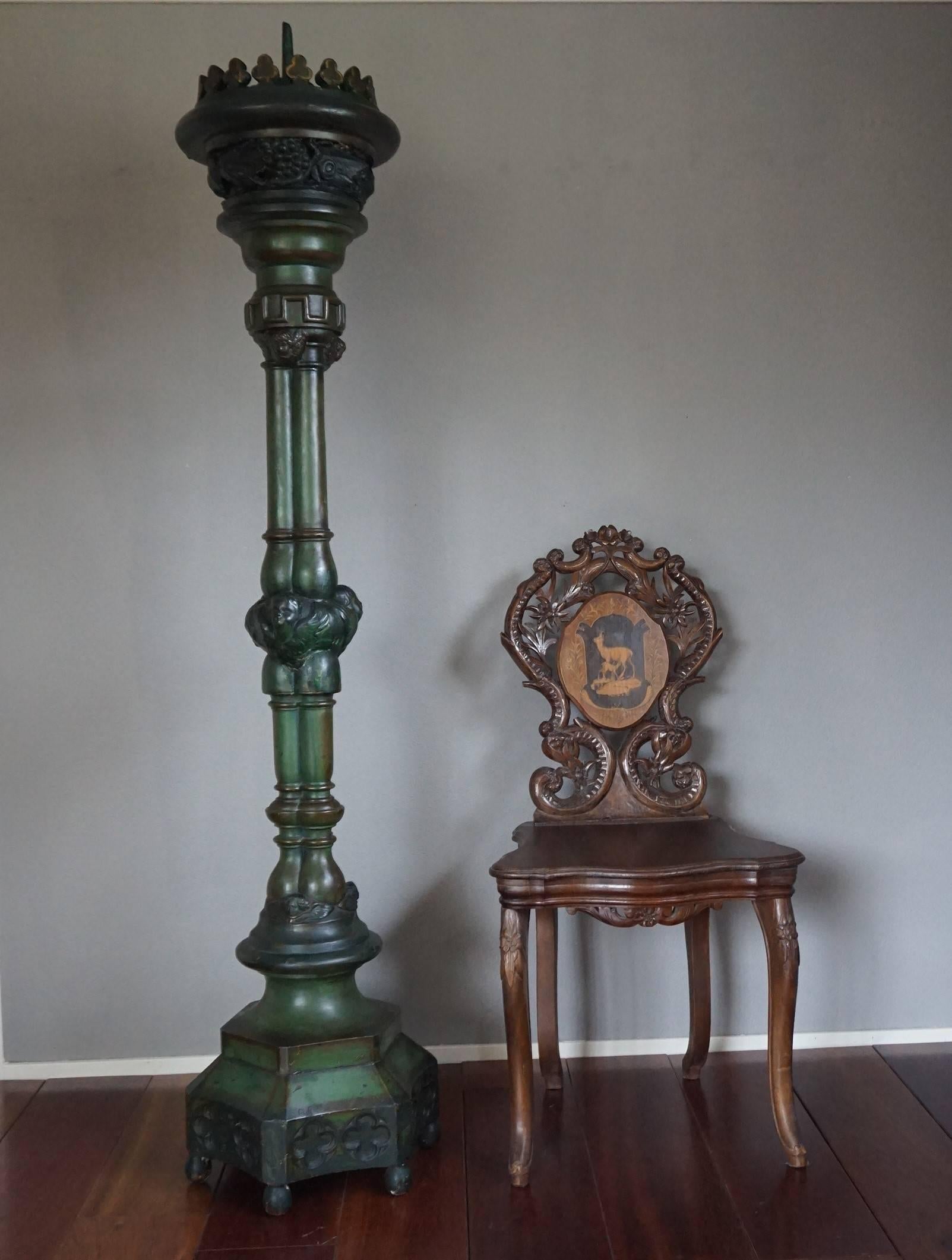 Enormous, early 20th century candleholder.

If you are looking for an impressive and decorative candlestick to decorate an entrance or a corner in your living room then this Gothic Revival rarity could be perfect for you. The size makes it