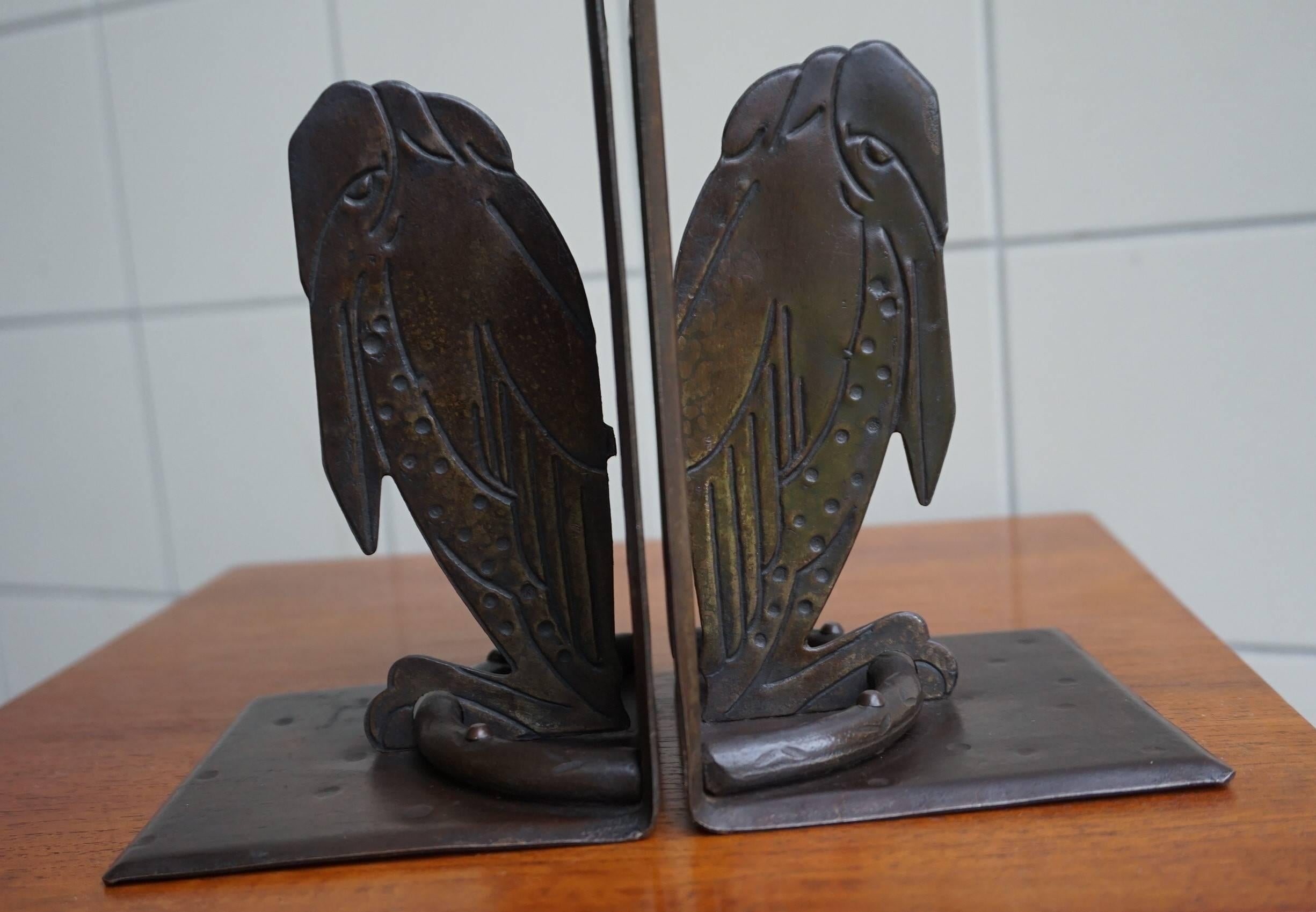 Rare & Handcrafted Arts and Crafts Maraboo Bookends by Hugo Berger Marked GOBERG In Good Condition In Lisse, NL