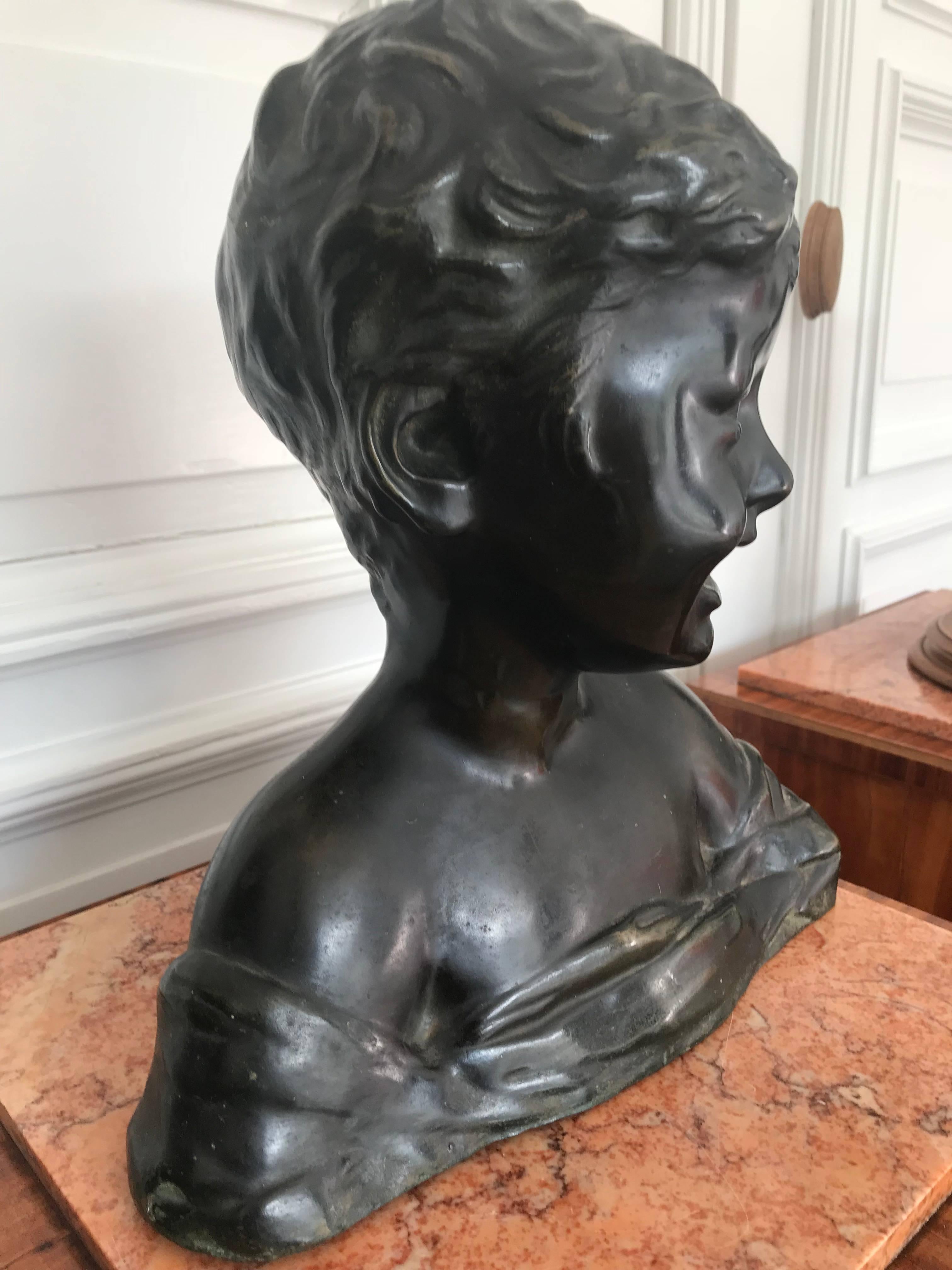 Antique Bronze Sculpture or Bust of a Laughing Boy aft. Desiderio Da Settignano For Sale 8