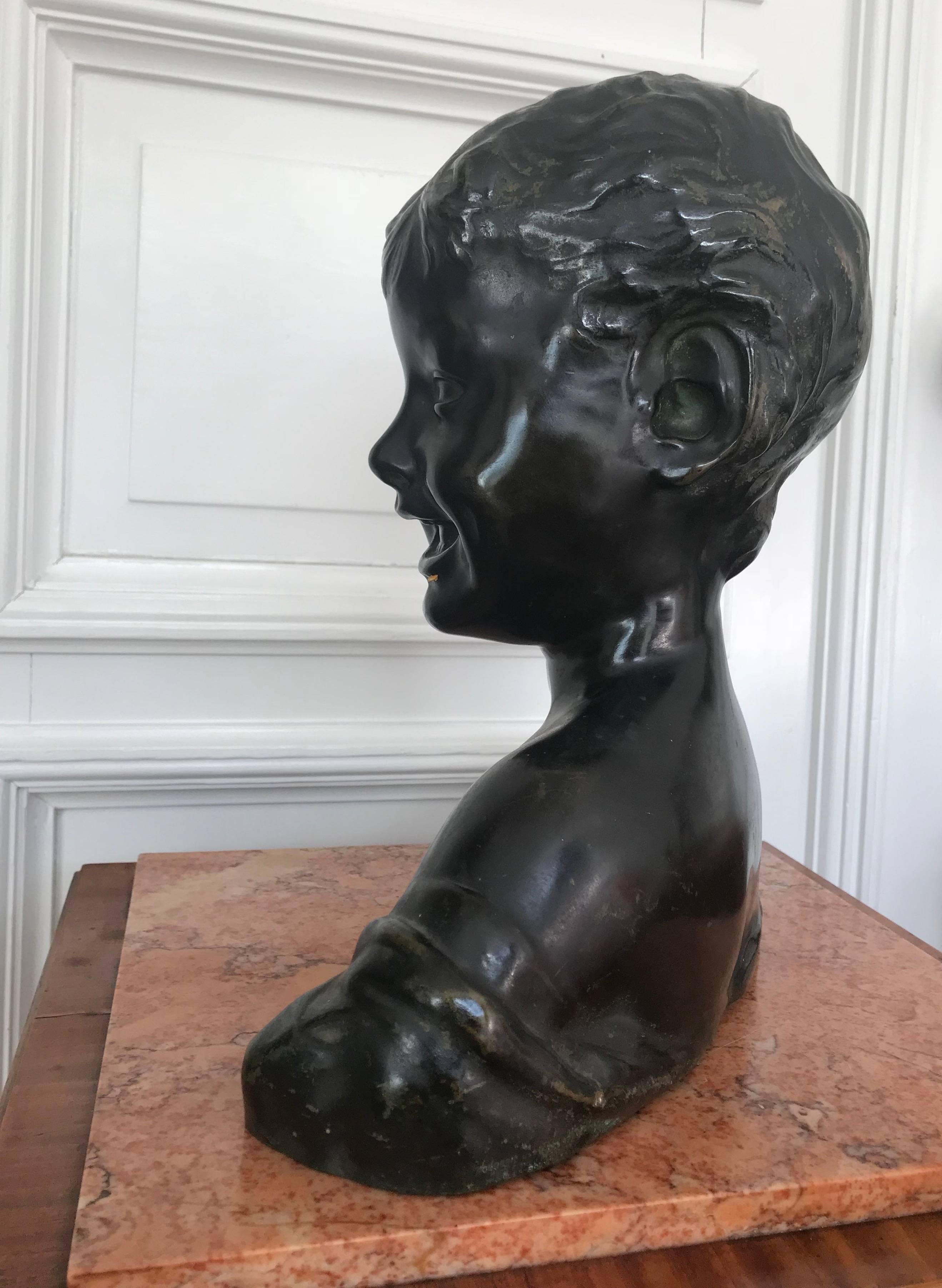 Antique Bronze Sculpture or Bust of a Laughing Boy aft. Desiderio Da Settignano For Sale 5