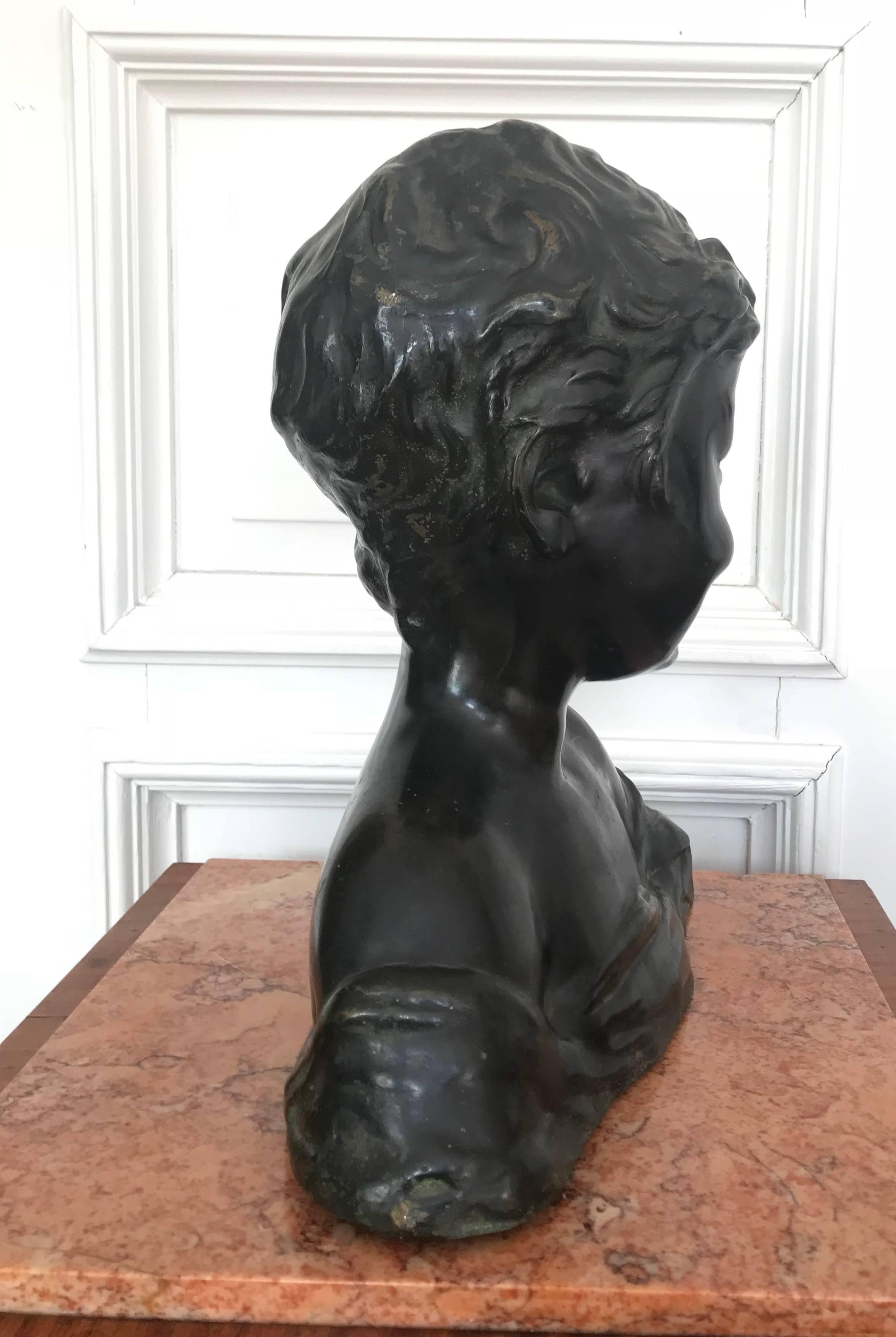 Antique Bronze Sculpture or Bust of a Laughing Boy aft. Desiderio Da Settignano For Sale 11