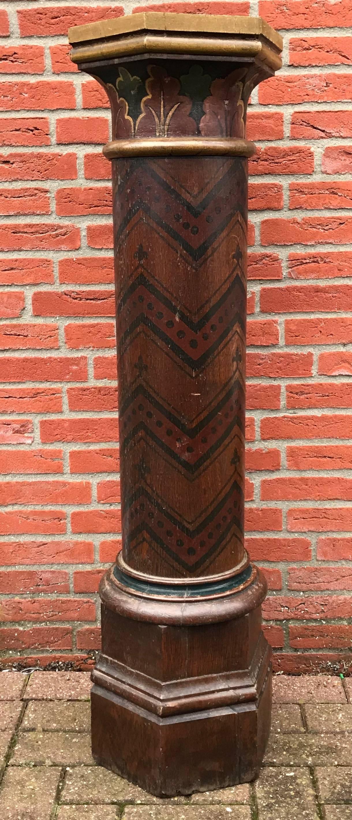 Large Antique, 18th Century Handcrafted and Painted Oak Column Display Pedestal 4