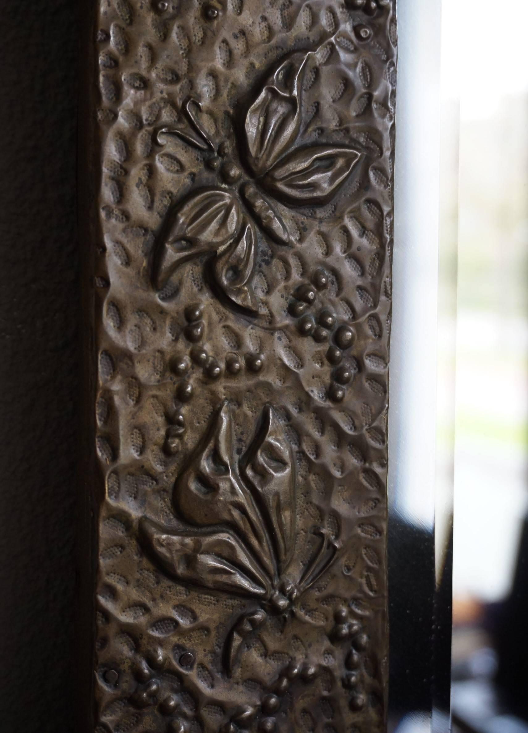 Early 20th Century Handcrafted Arts and Crafts Mirror with Embossed Butterflies 2