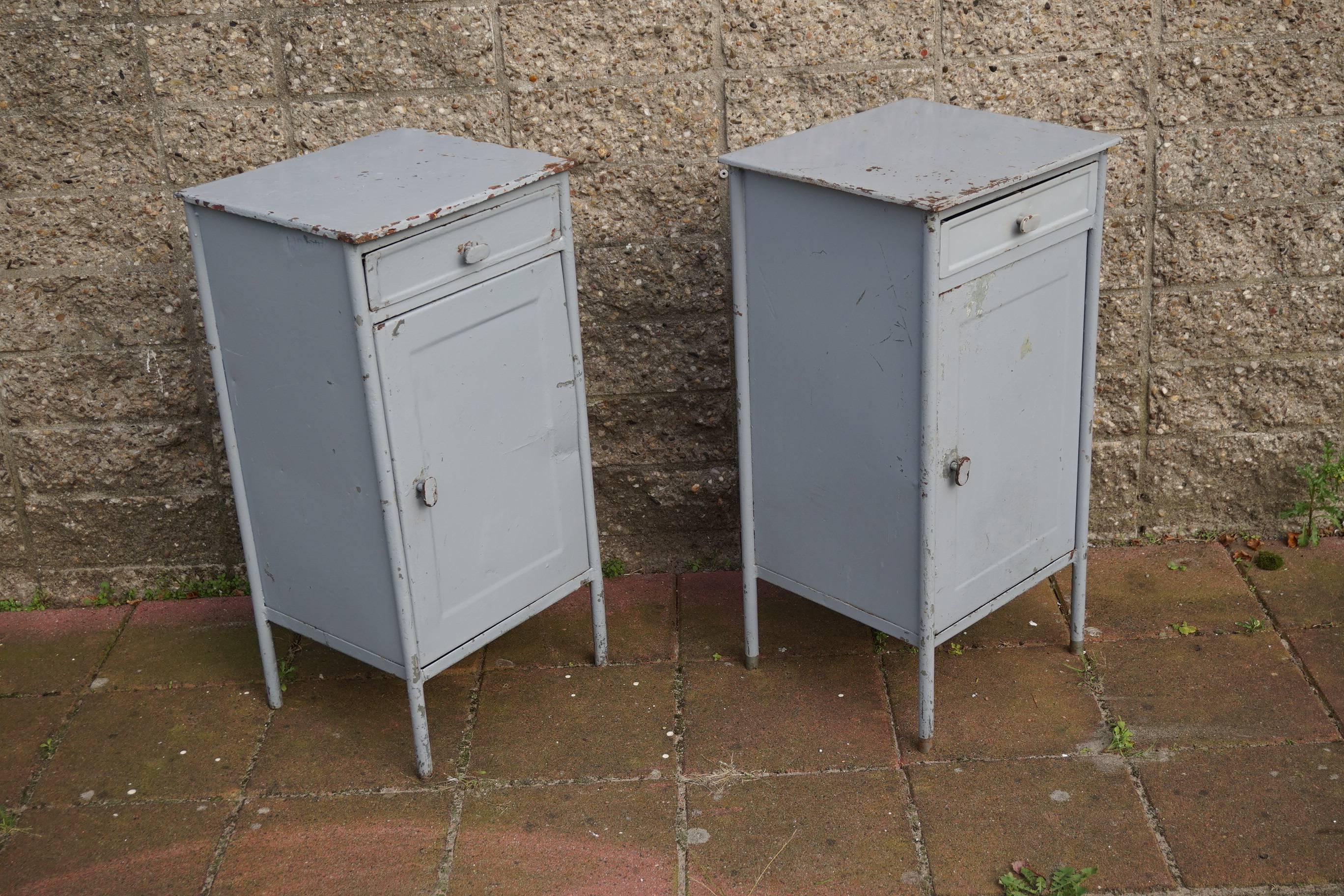 Rare pair of 'heavy metal' bedside cabinets.

Because of the worldwide increased popularity of original, industrial furniture, it soon became virtually impossible to find original pieces. It did not take long before the market got flooded with