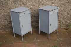 Post World War II 1940s Pair of Industrial Steel Nightstands Cabinets