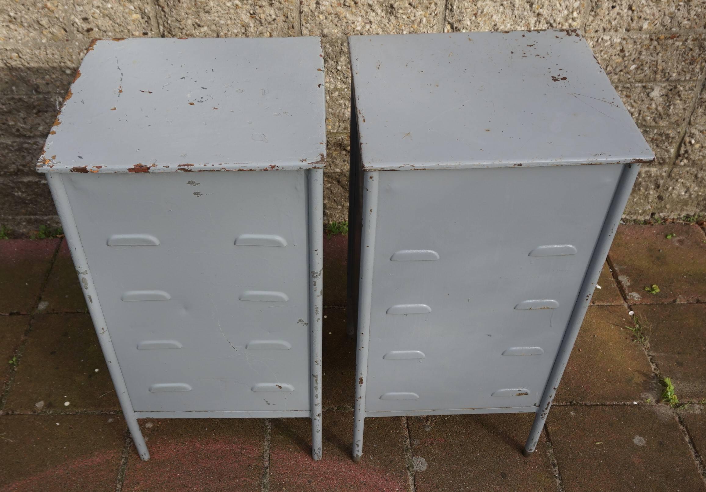 Post World War II 1940s Pair of Industrial Steel Nightstands Cabinets 1