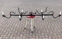 Large Wrought Iron Arts & Crafts Forged & Stylized Dragon Heads Snake Chandelier