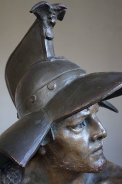 Stunning Antique Terracotta Roman Gladiator Bust Sculpture w Eagle Baring Helmet