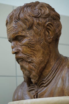 Unique Hand-Carved Sculpture/Bust of Michelangelo Buonarroti by Walther Kieser