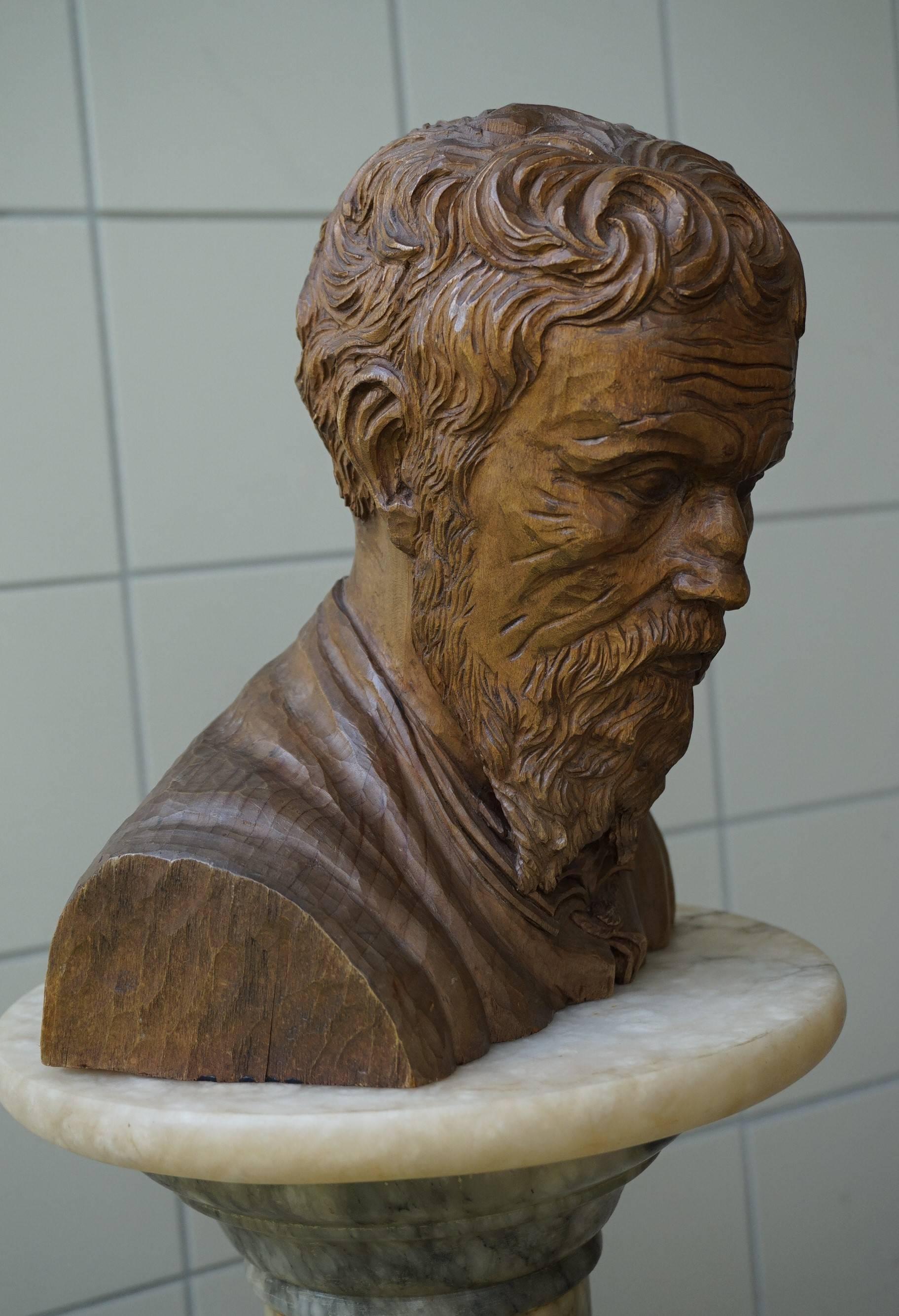 German Unique Hand-Carved Sculpture/Bust of Michelangelo Buonarroti by Walther Kieser