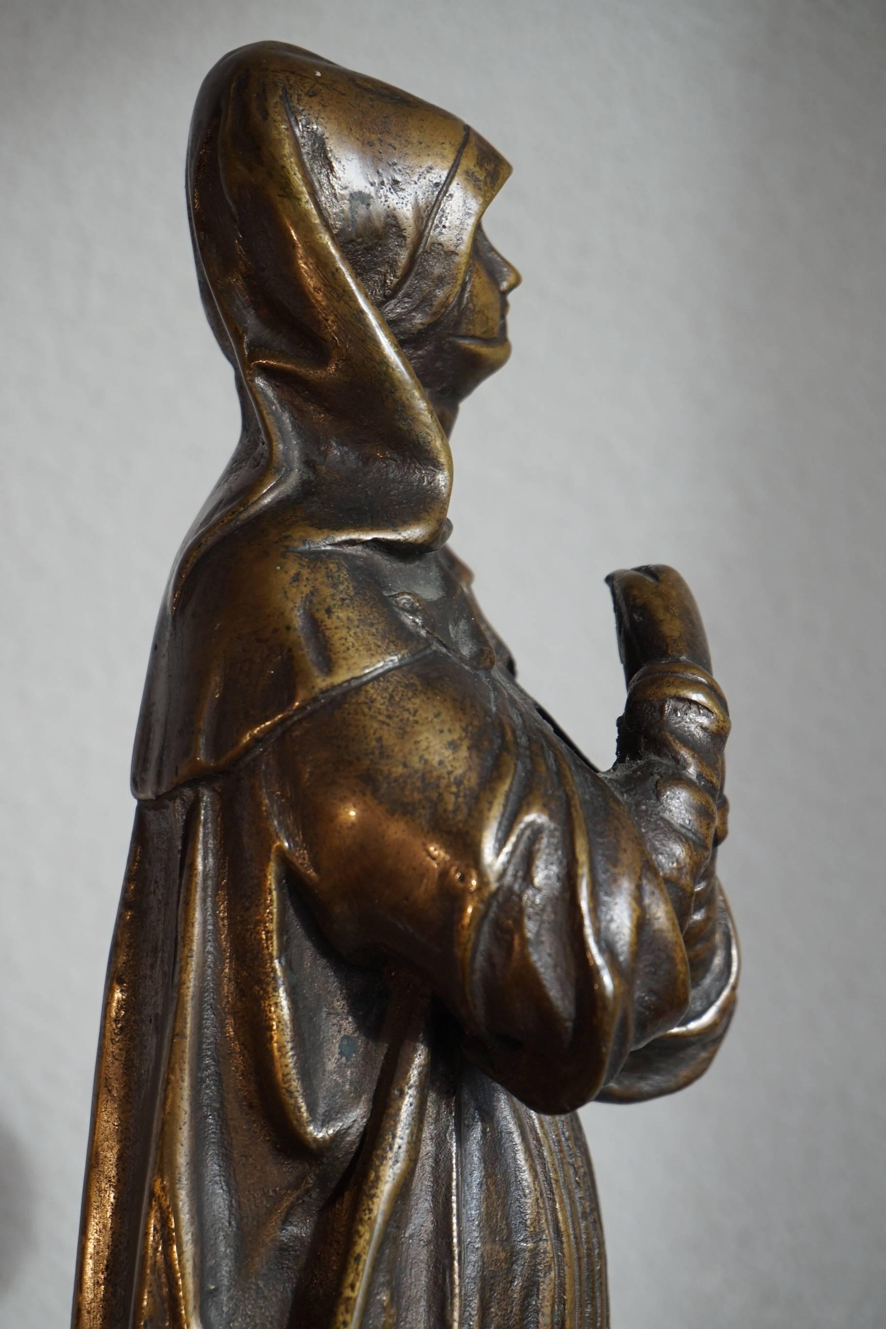 Patinated Early 20th Century Bronze Statuette Sculpture of Saint Teresa of Avila, Spain