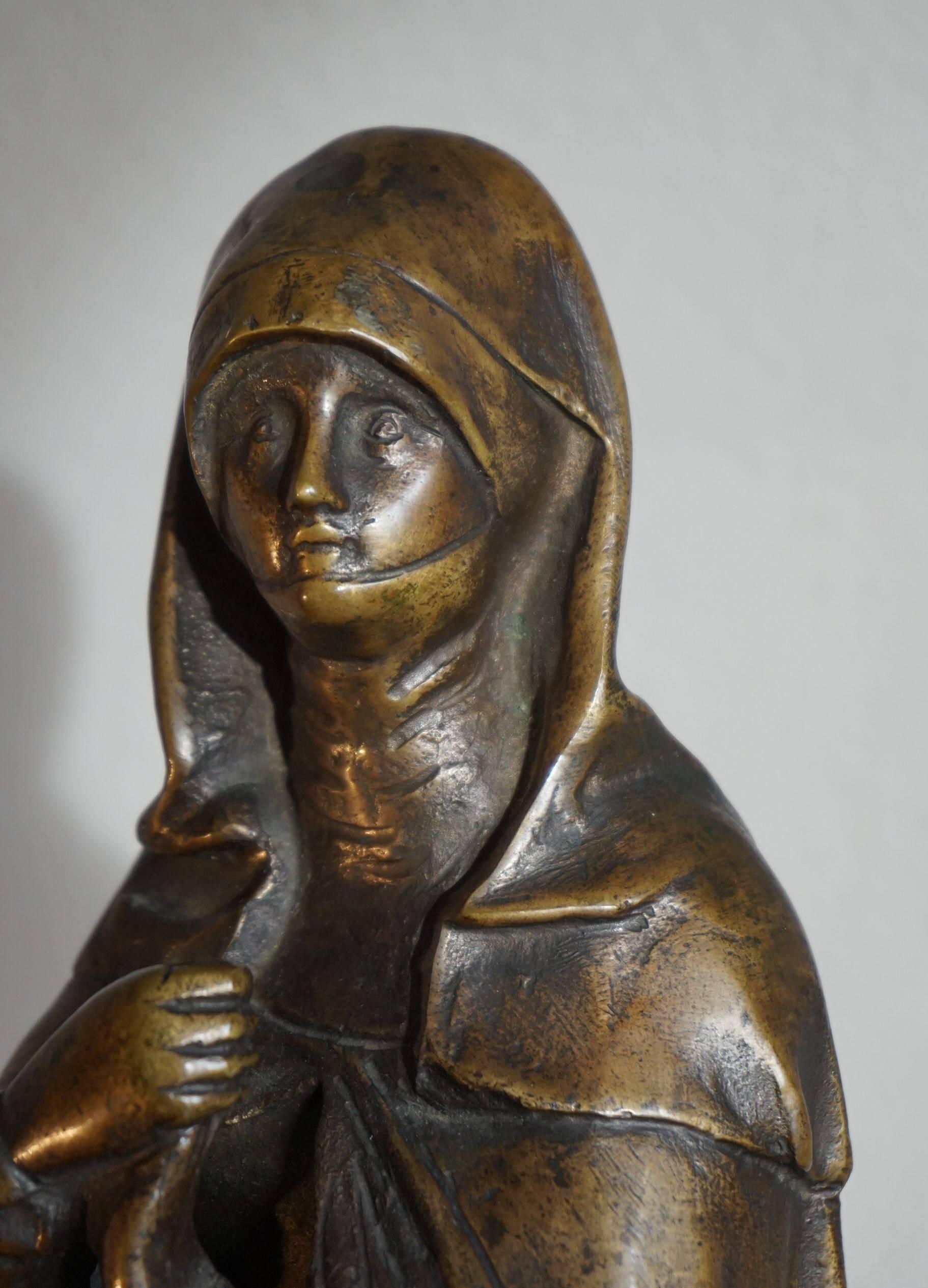 European Early 20th Century Bronze Statuette Sculpture of Saint Teresa of Avila, Spain