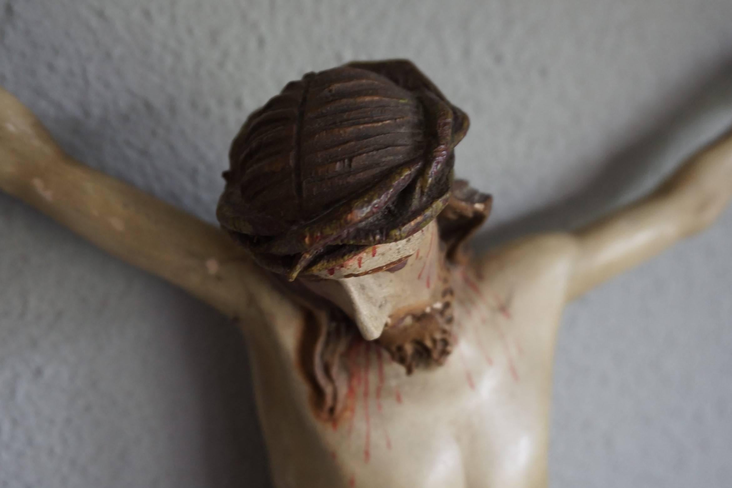 Suffering Christ Sculpture Antique & Originally Hand-Painted Corpus 1890-1910 In Good Condition In Lisse, NL