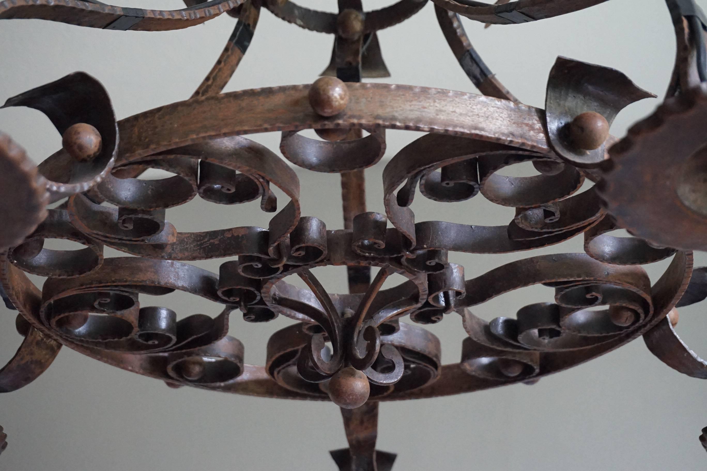 Arts and Crafts Good Size & Hand-Forged Arts & Crafts Wrought Iron Light Fixture or Chandelier