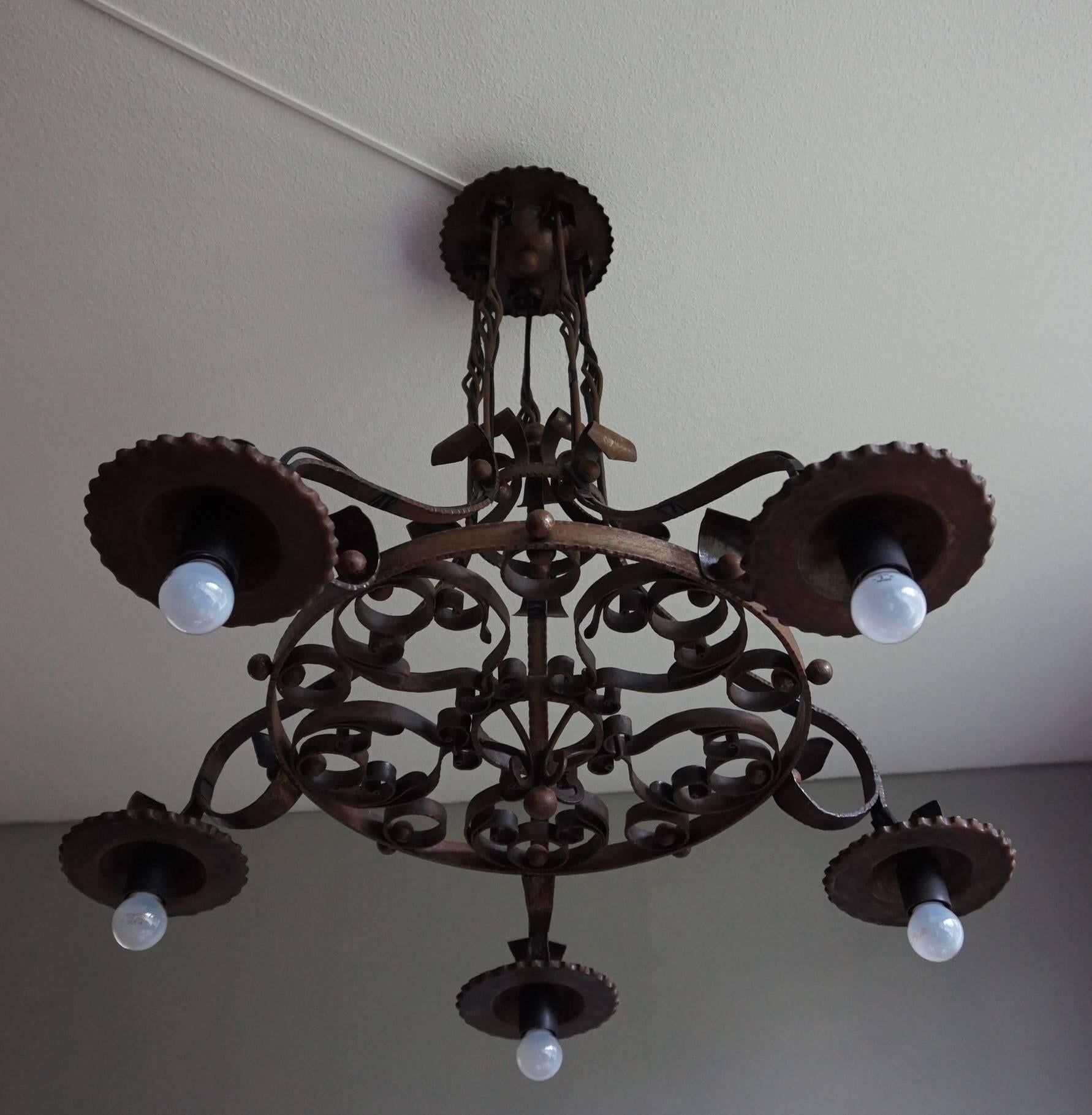 20th Century Good Size & Hand-Forged Arts & Crafts Wrought Iron Light Fixture or Chandelier