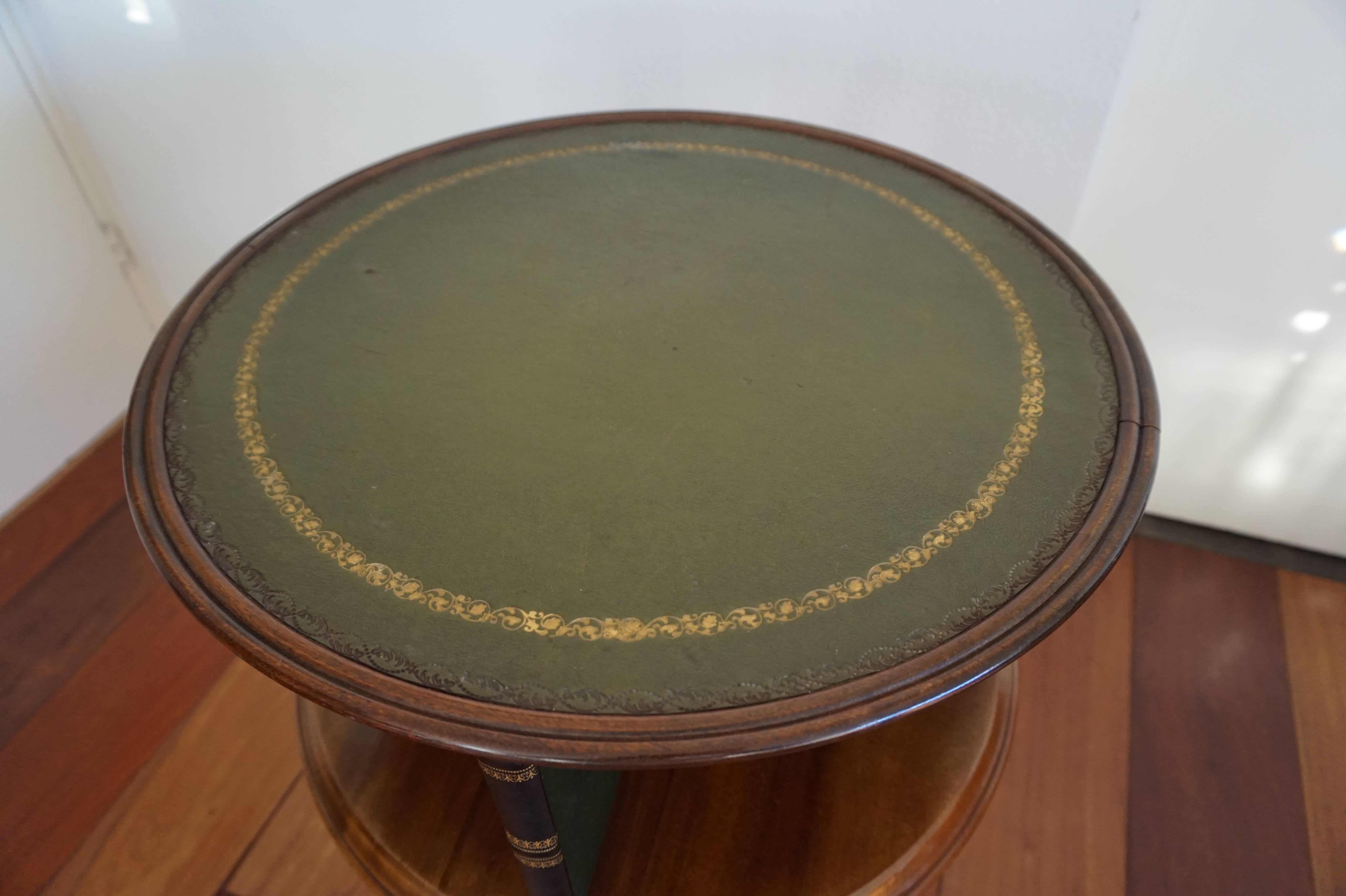 20th Century Revolving Bookcase / Mahogany Color Leather Inlaid Drinks Table