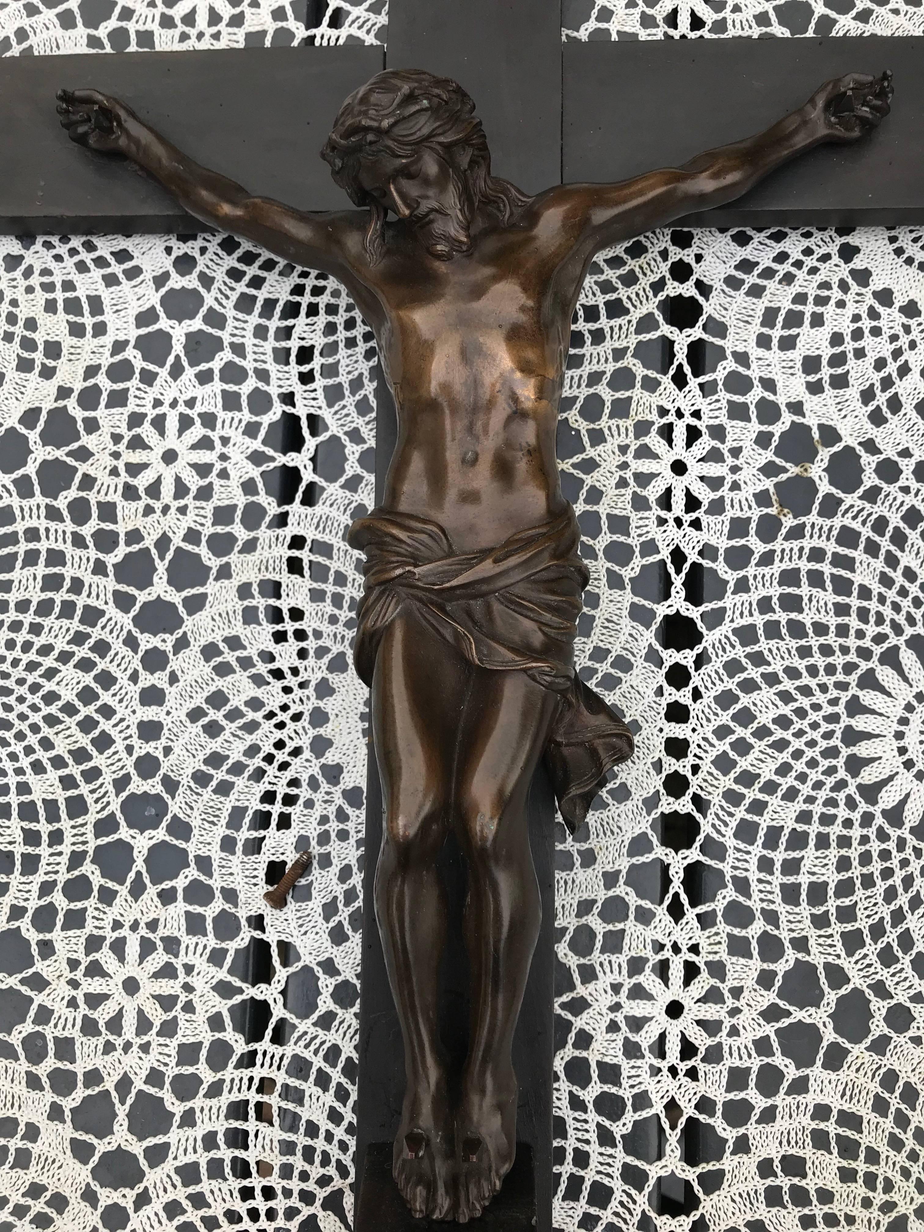 Rare and important bronze crucifix by French ‘fondeur’ Barbedienne. 

Ferdinand Barbedienne (1810-1892) does not need any further introduction, but that he also made top quality religious art is not known to many people. This magnificent and