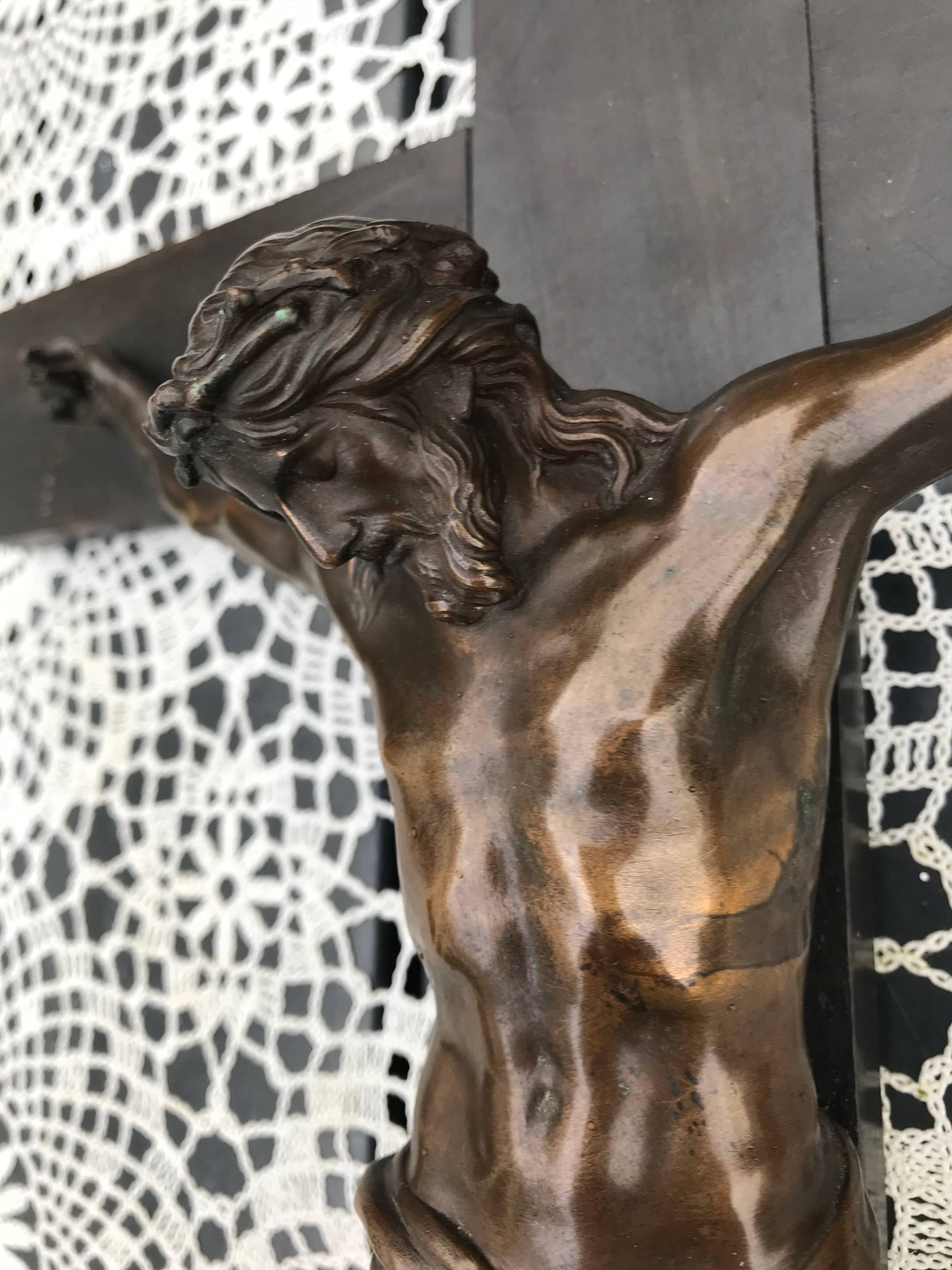 19th Century Great Quality Bronze Wall Crucifix Attributed to F. Barbedienne 1