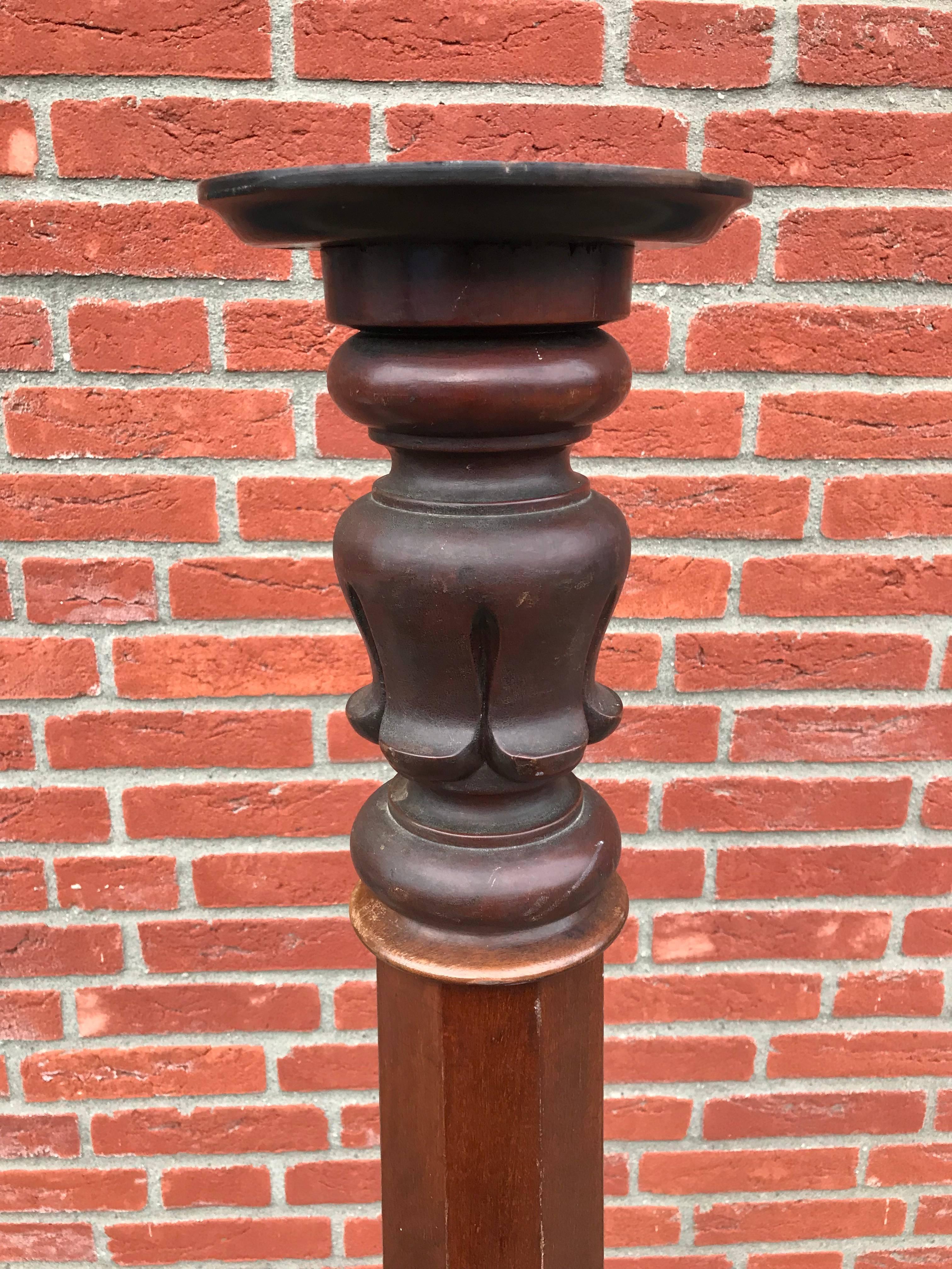 Hand-Crafted Mahogany Stair Rail Newel Post with Carved Dragon Head and Snake Sculpture