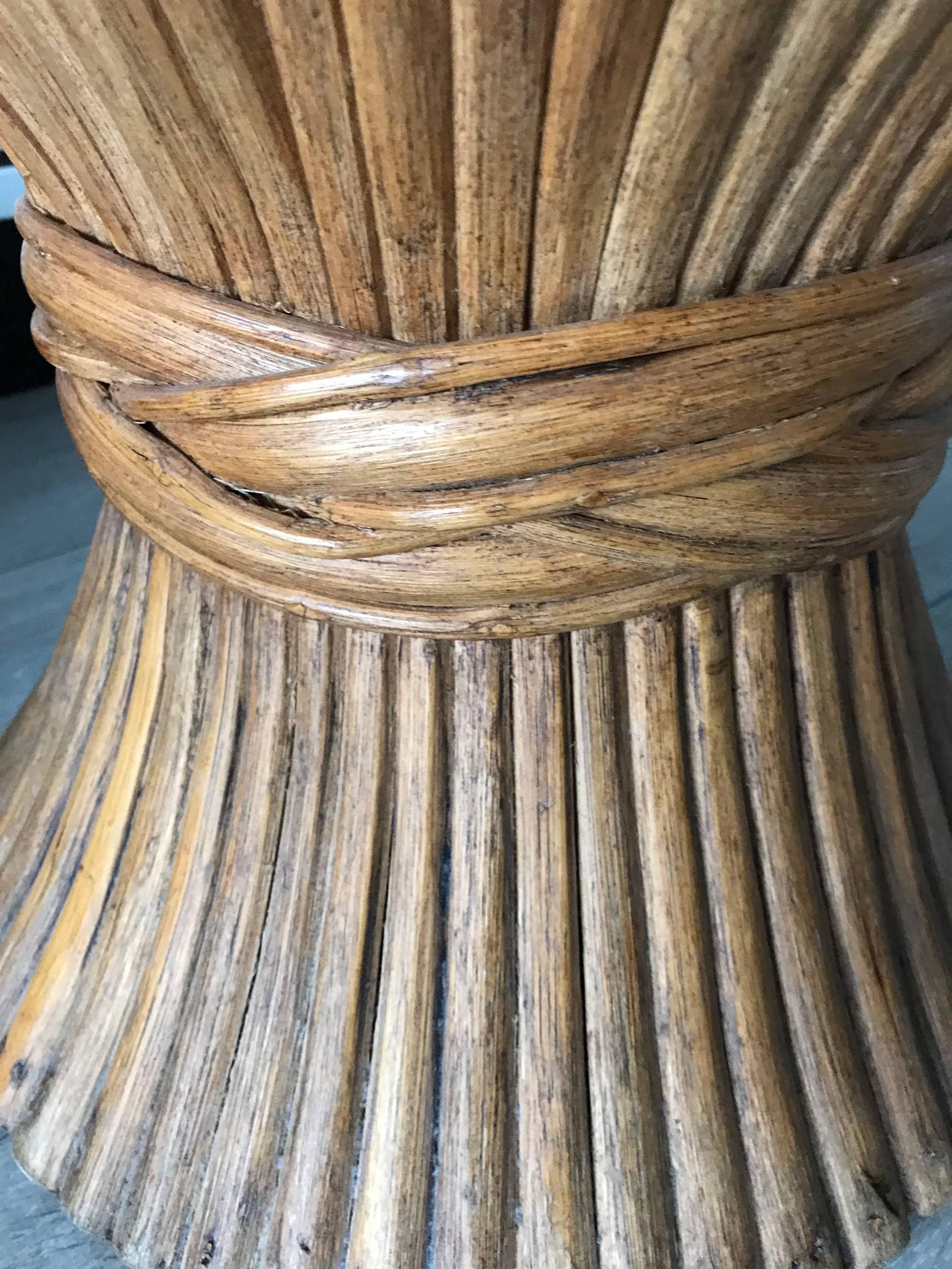 20th Century Vintage Original McGuire Sheaf of Wheat Rattan Wood End Table or Nightstand