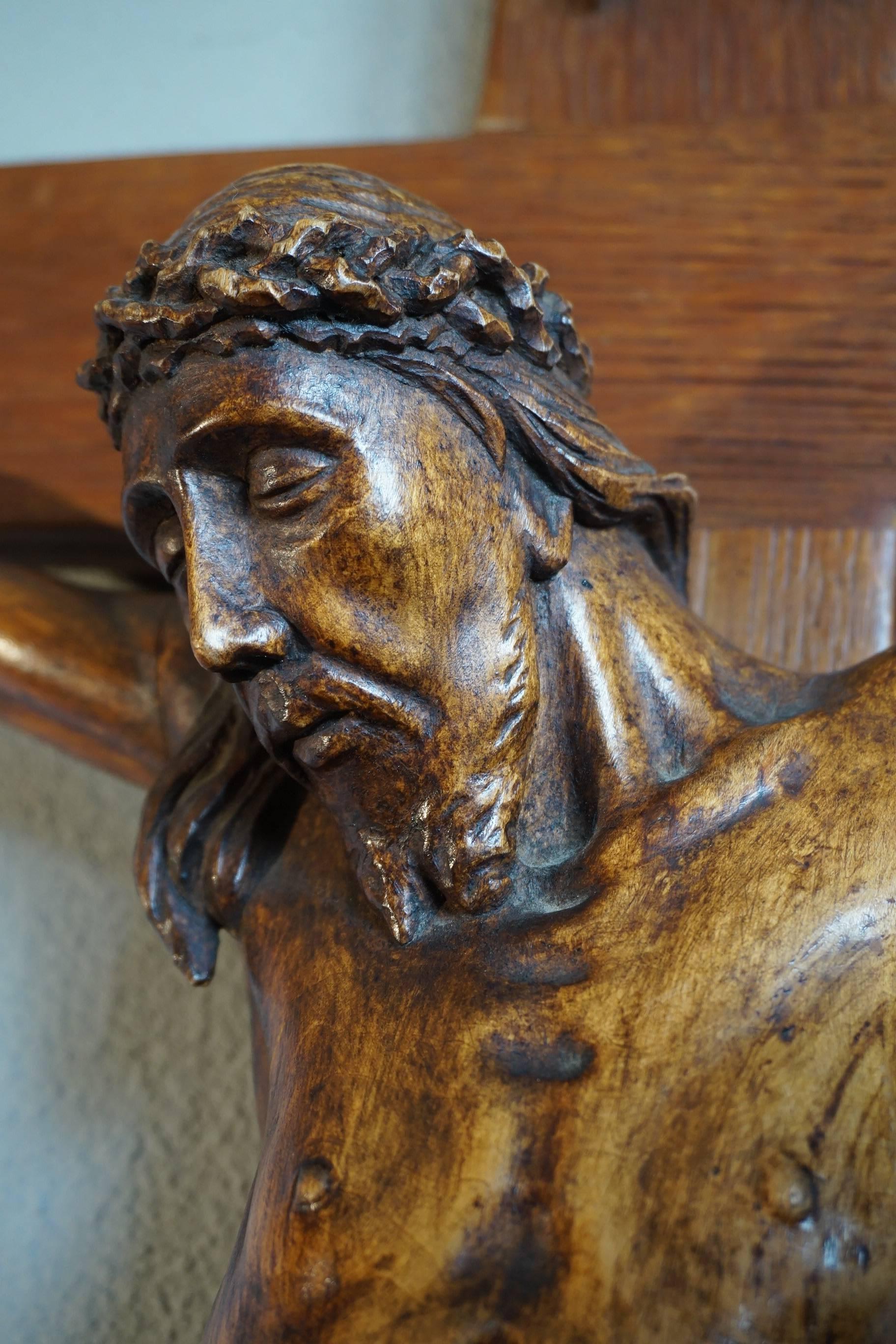 European Large Hand-Carved Mid to Early 20th Century Corpus of Christ / Crucifix