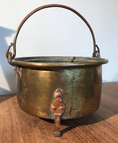 Rare 18th Century Brass & Copper Log Bin / Firewood Bucket, Basket with Handle
