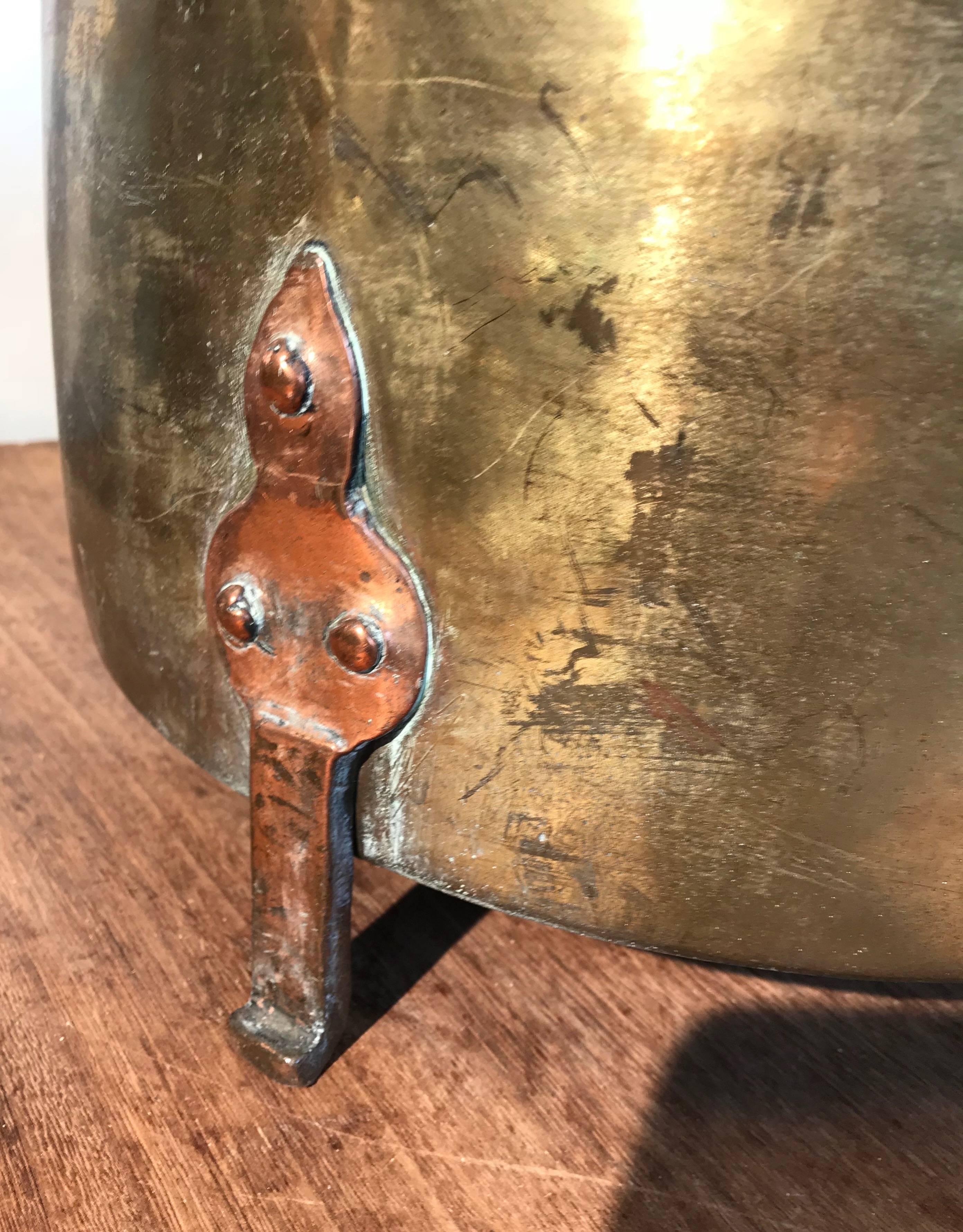 Rare 18th Century Brass & Copper Log Bin / Firewood Bucket, Basket with Handle 1