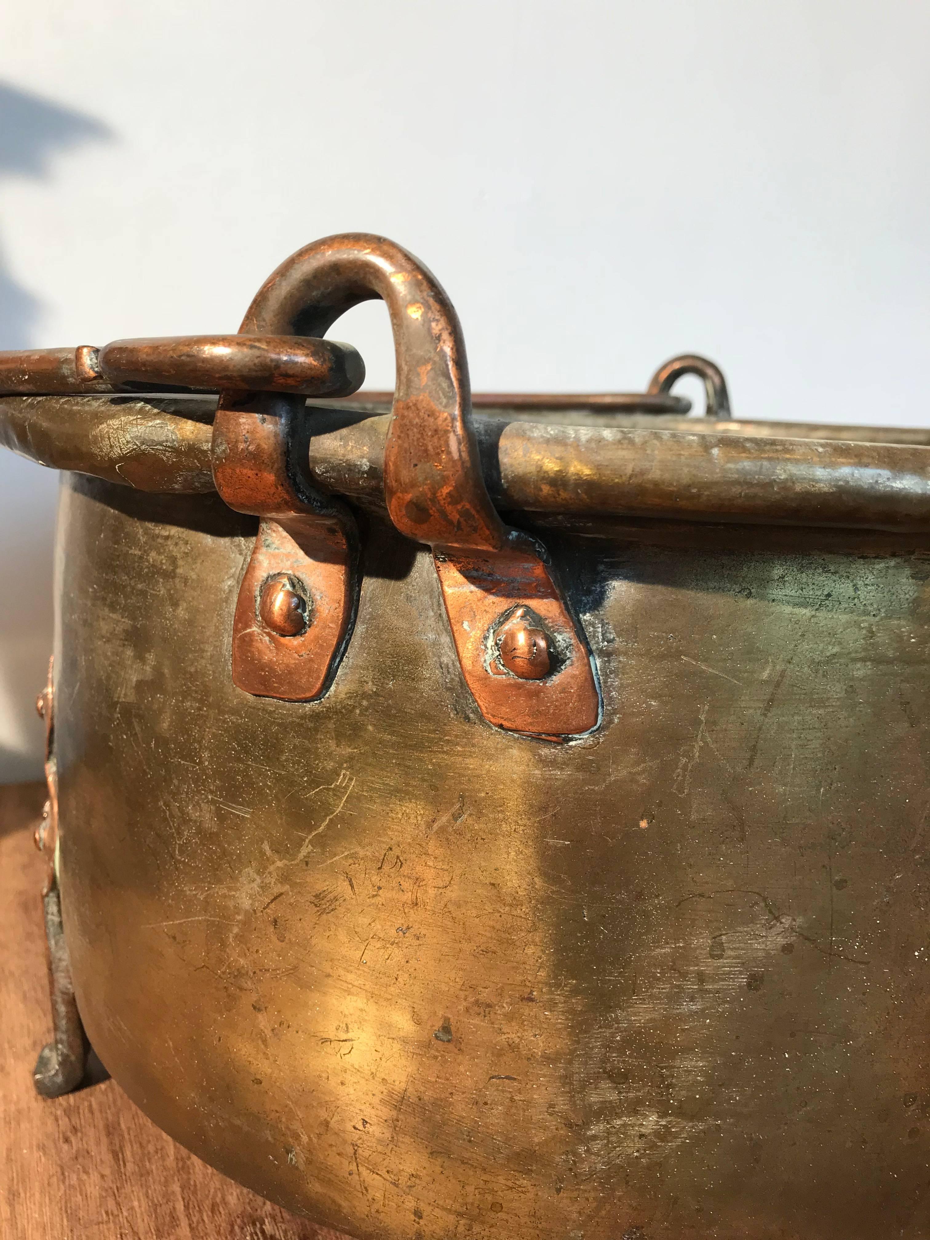 Rare 18th Century Brass & Copper Log Bin / Firewood Bucket, Basket with Handle 2