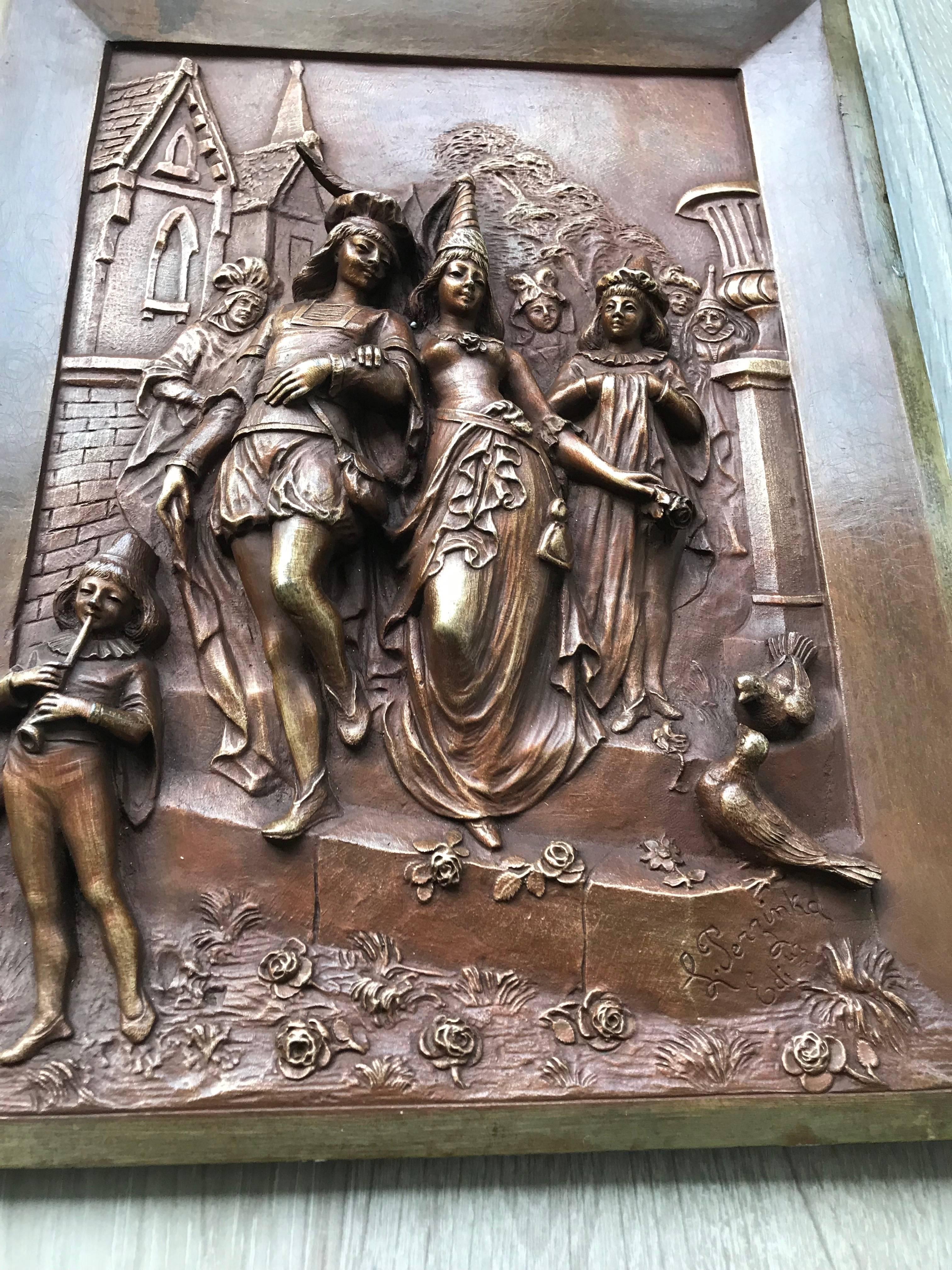 Late 1800s Bronze Wall Plaque by Leon Perzinka, Depicting Marriage Scene/Party In Excellent Condition In Lisse, NL